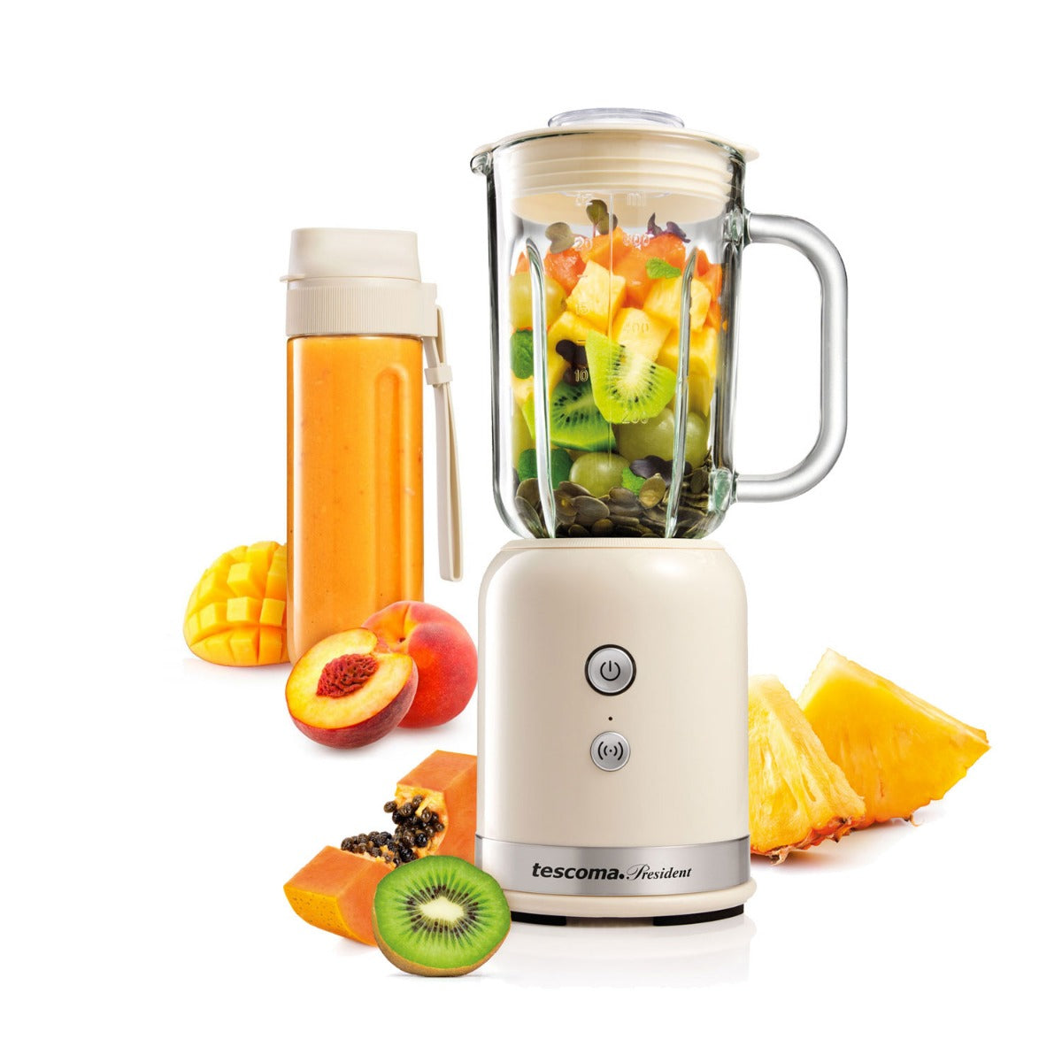 Smoothie Maker Standmixer Blender 2in1 mit Smoothie to go Reise Flasche beige