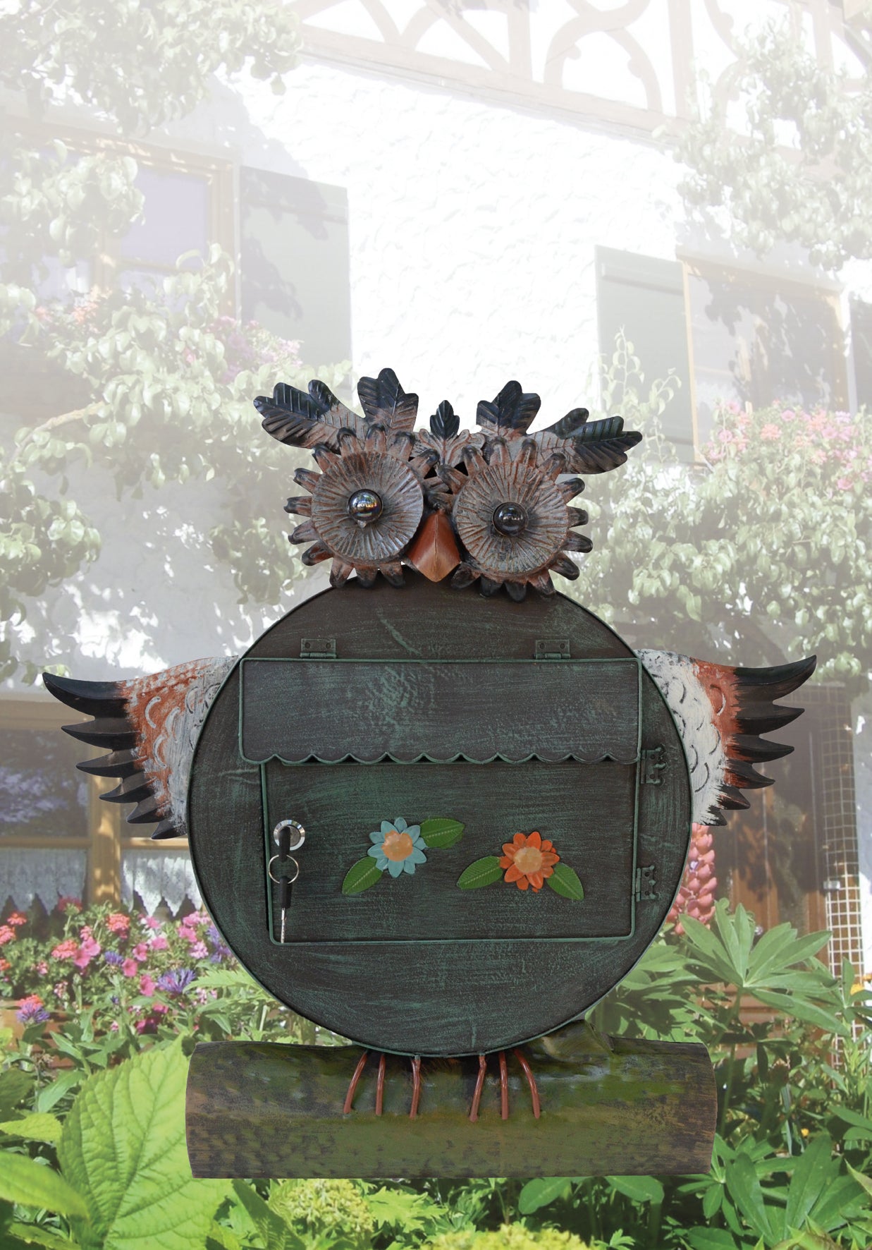 Briefkasten mit Zeitungsrolle aus Metall "Eule" handbemalt Metall Postkasten Postfach