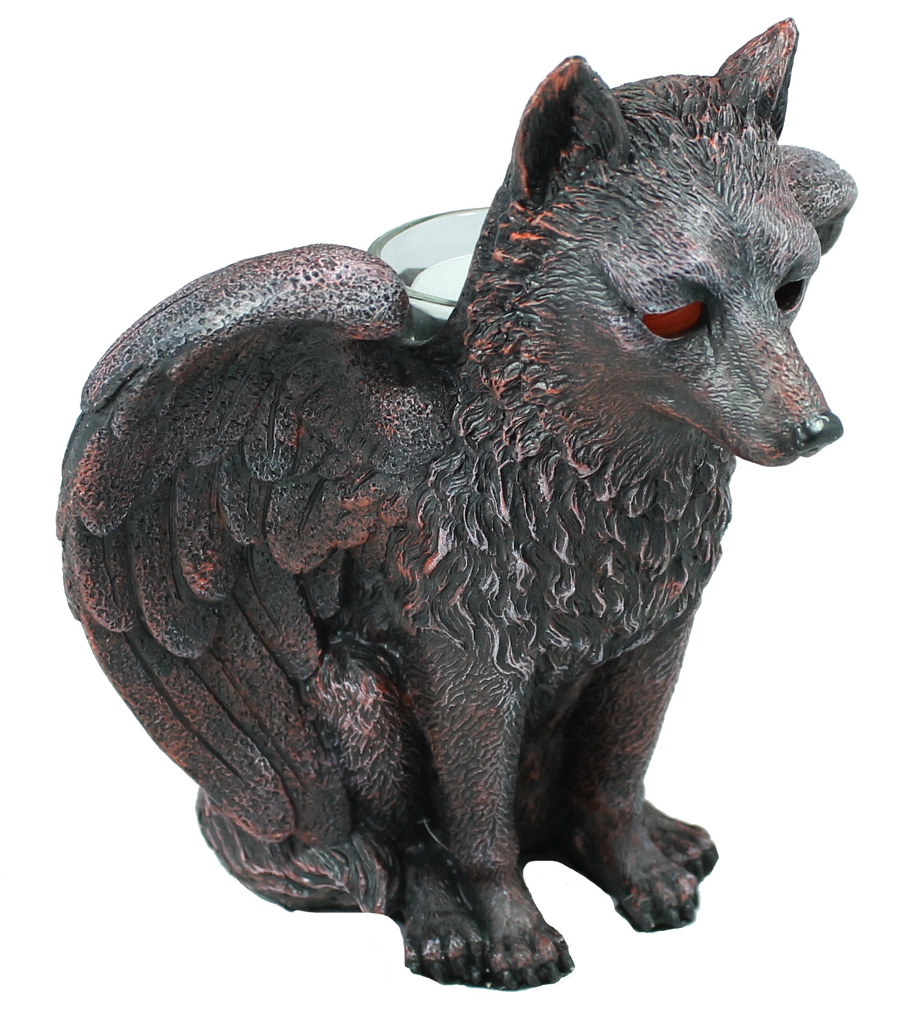 Dekofigur Fantasy Wolf mit Teelicht Windlicht Kerzenhalter Gothic Mystery