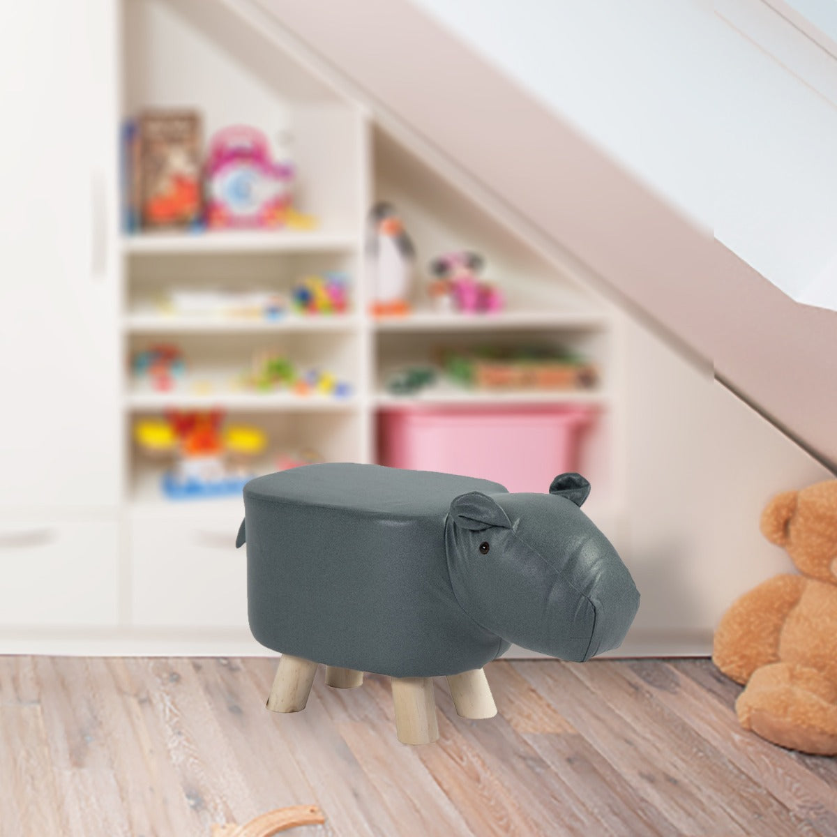 Tierhocker Hippo blaugrau Kinderhocker Tier Hocker Holz Kinder Sitzhocker Hippo