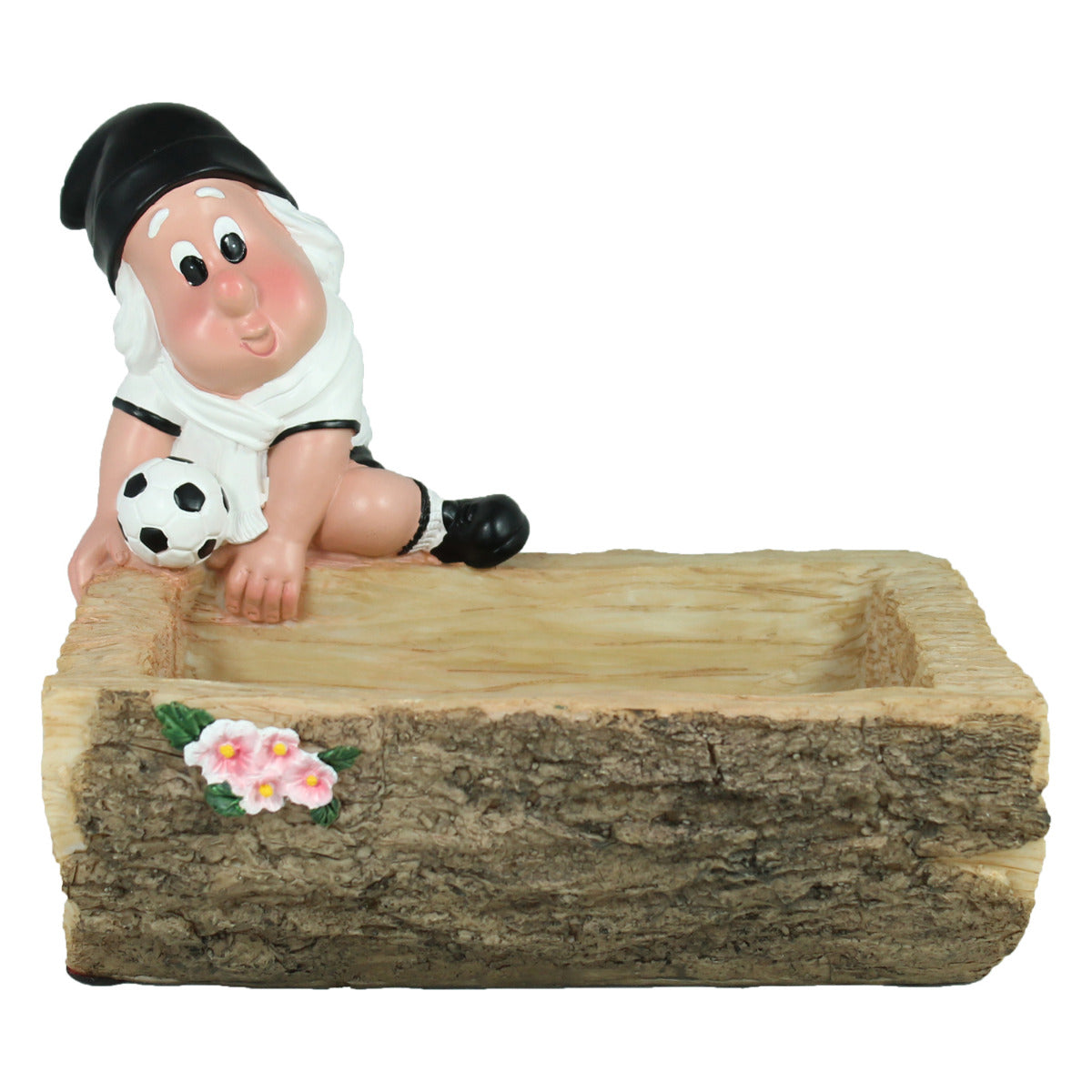 Zwerg mit Schale und Fussball weiß