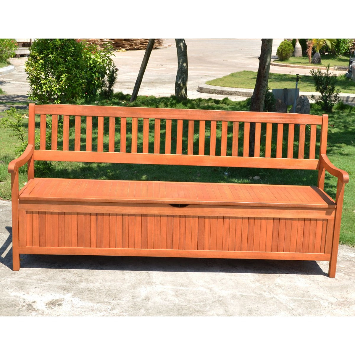 Garden Pleasure Gartenbank Houston - 4-Sitzer Gartenbank mit Stauraum Holzbank mit Lehne FSC 100% Eukalyptusholz, geölt, Sitzbank outdoor