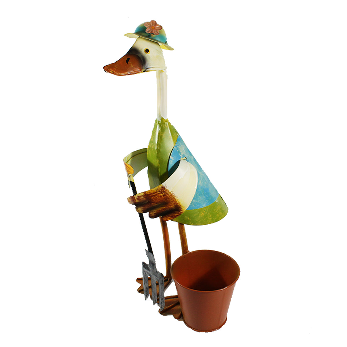 Dekofigur Ente Mistgabel Hut Pflanztopf Metall Gartenfigur Ente Gartendeko Blechente