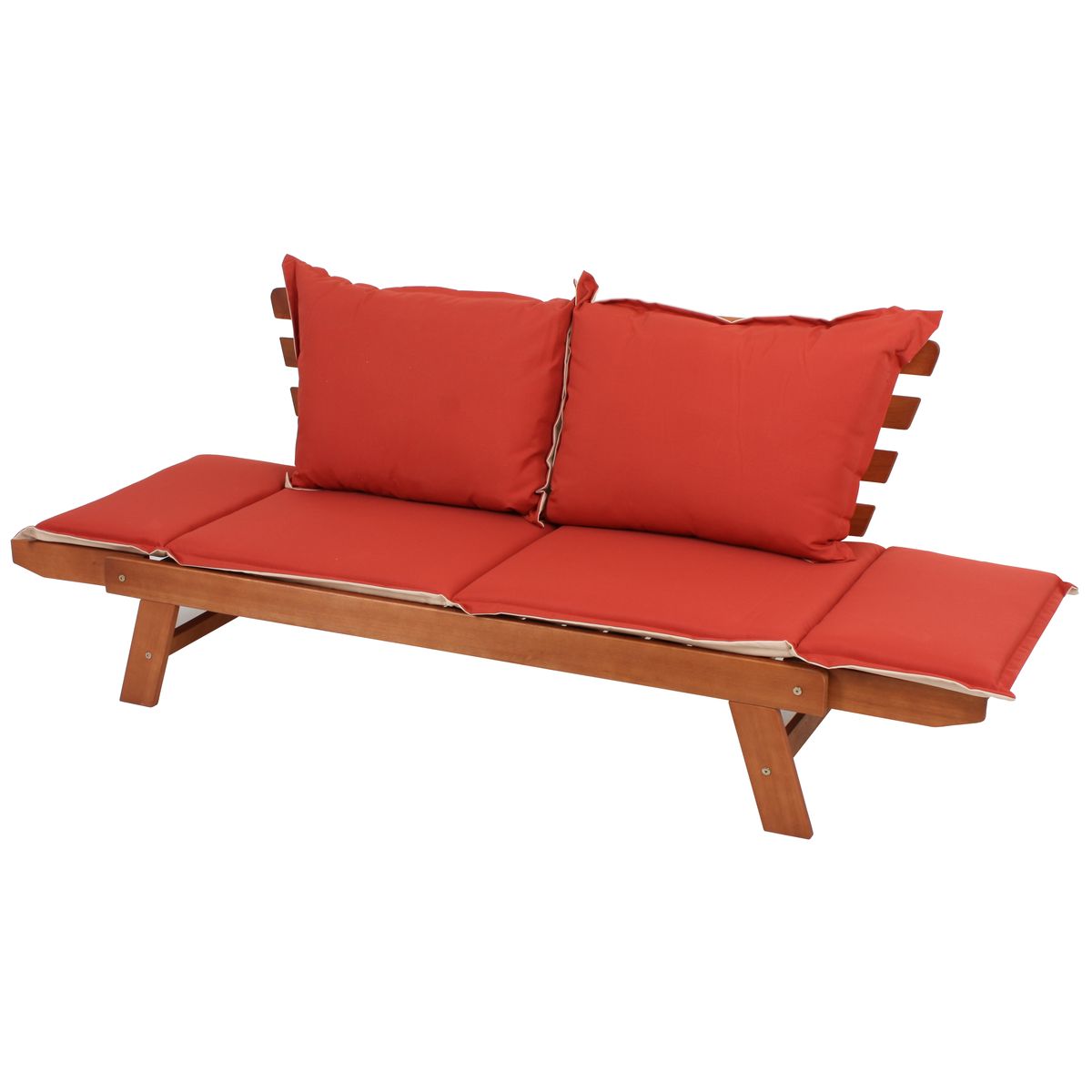 Gartenbank FORTUNA 2-Sitzer Polster-Set Armlehnen umklappbar Gartenliege Recamiere Holz Eukalyptus FSC 100%