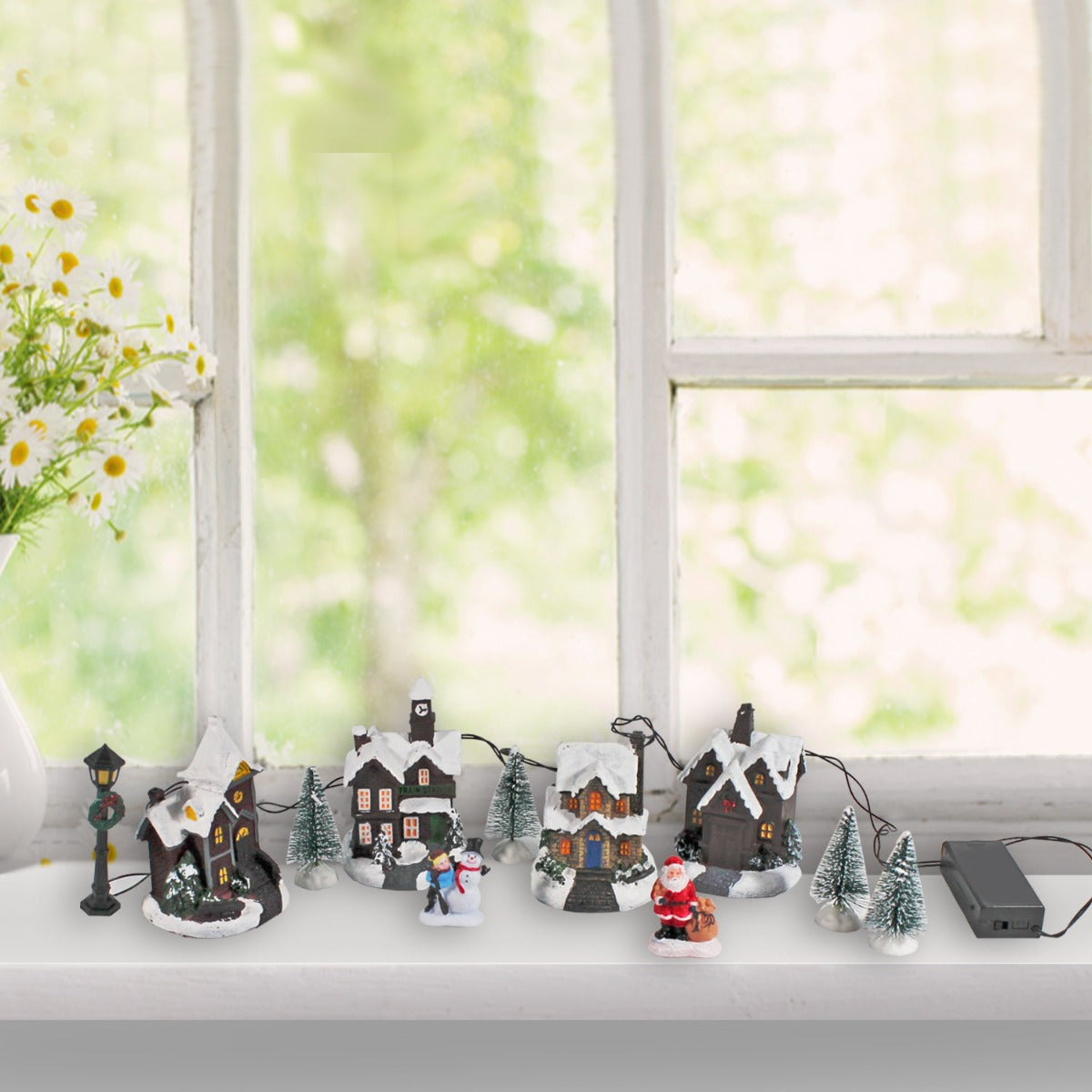 Weihnachtsstadt beleuchtet verschneites Weihnachtsdorf beleuchtet Weihnachtsstadt LED Weihnachtsstadt