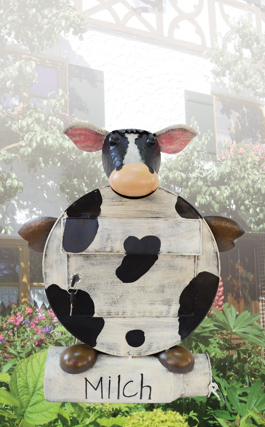 Briefkasten mit Zeitungsrolle aus Metall "Kuh" handbemalt Metall Postkasten Postfach