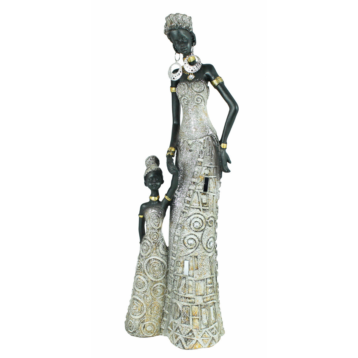 Afrika Deko Figur Frau mit Kind an der Hand Afrikanische Dekofiguren