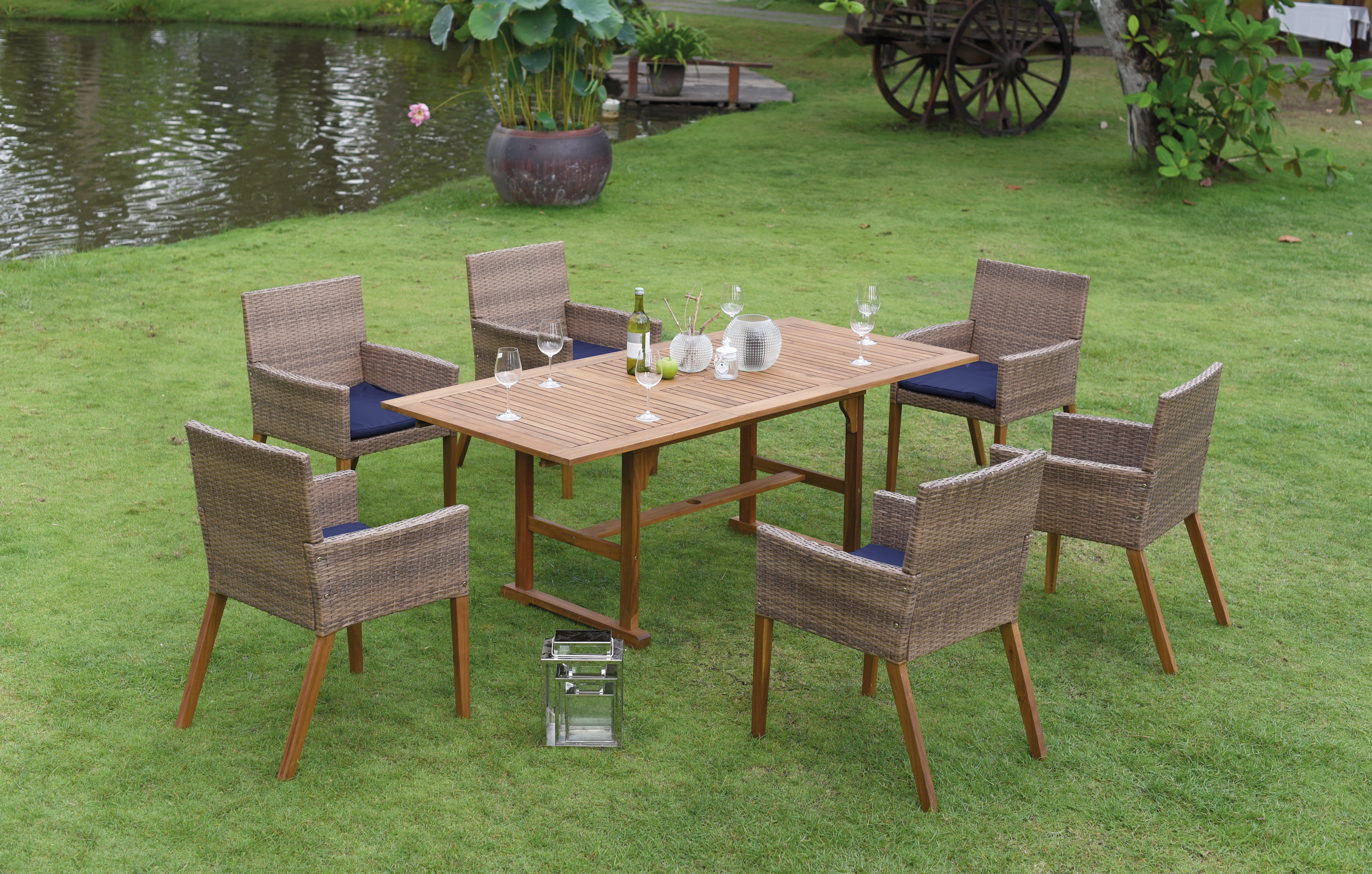 Polyrattan Gartenmöbelset 13 teilig 6 Gartensessel 1 Gartentisch FSC® 6 Auflagen Möbelset