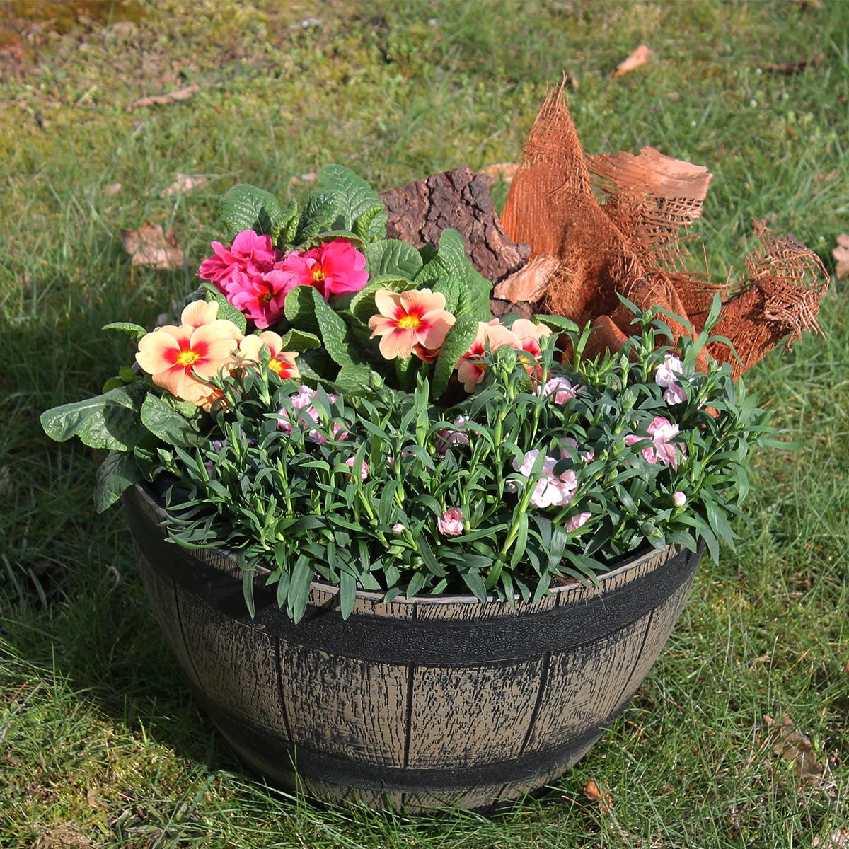 Pflanzkübel Pflanztopf rund 40 cm Weinfass-Optik Blumenkübel Blumentopf Blumenfass wetterbeständig