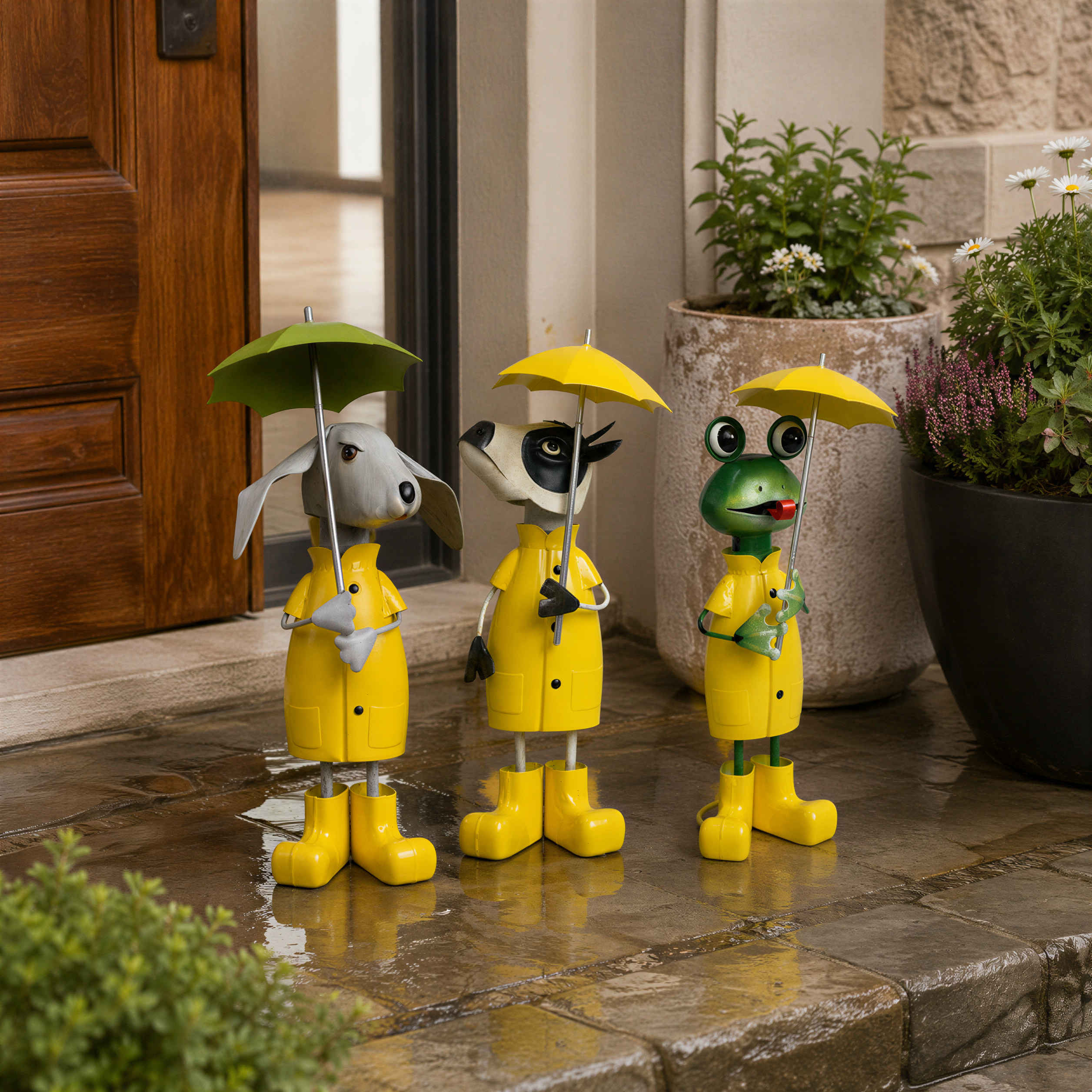Gartenfigur Metall mit Regenschirm Figur Schaf Kuh Frosch Tierfigur für Haus und Garten