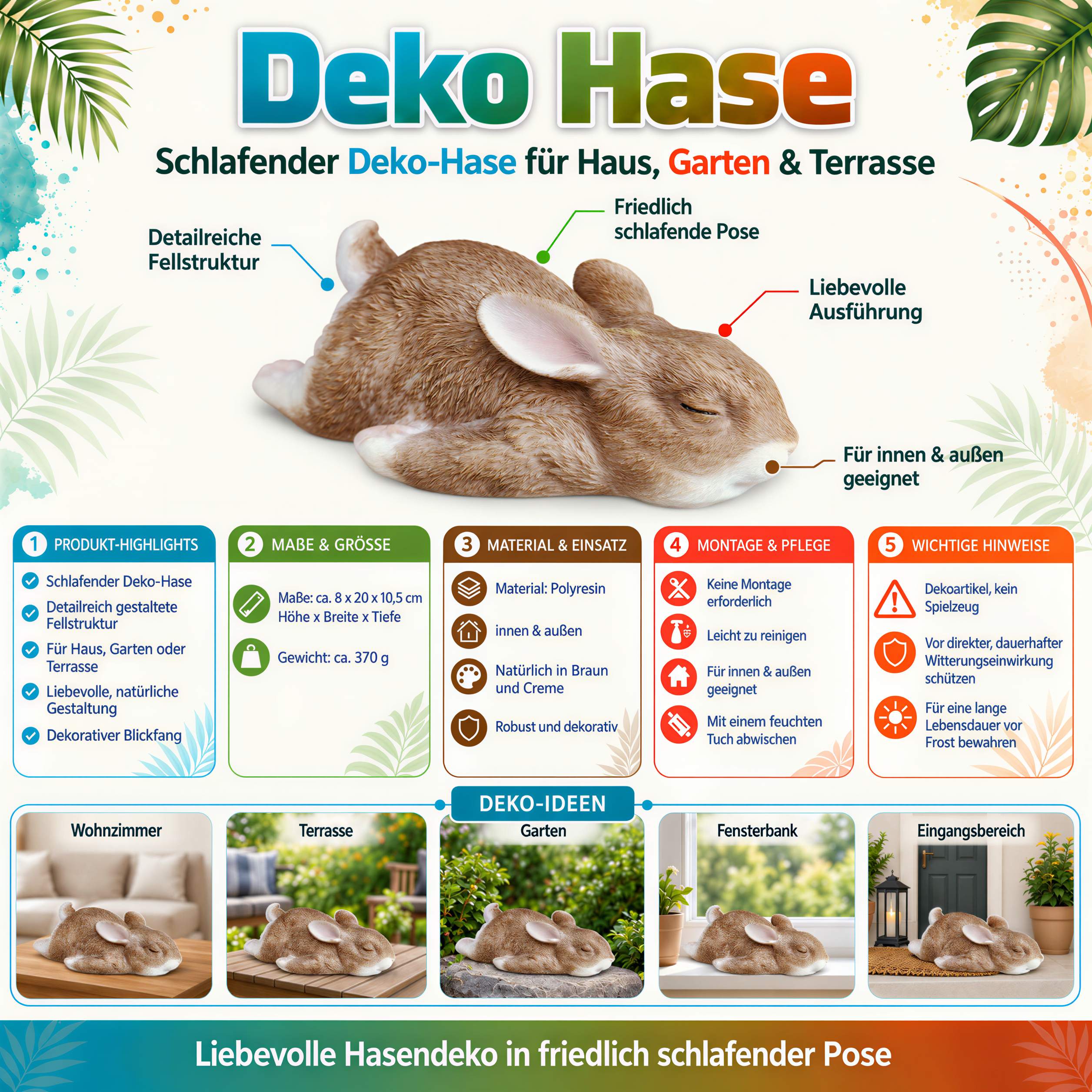 Deko Hase schlafend Hasenfigur Osterhase Deko Hase Figur für Haus und Garten