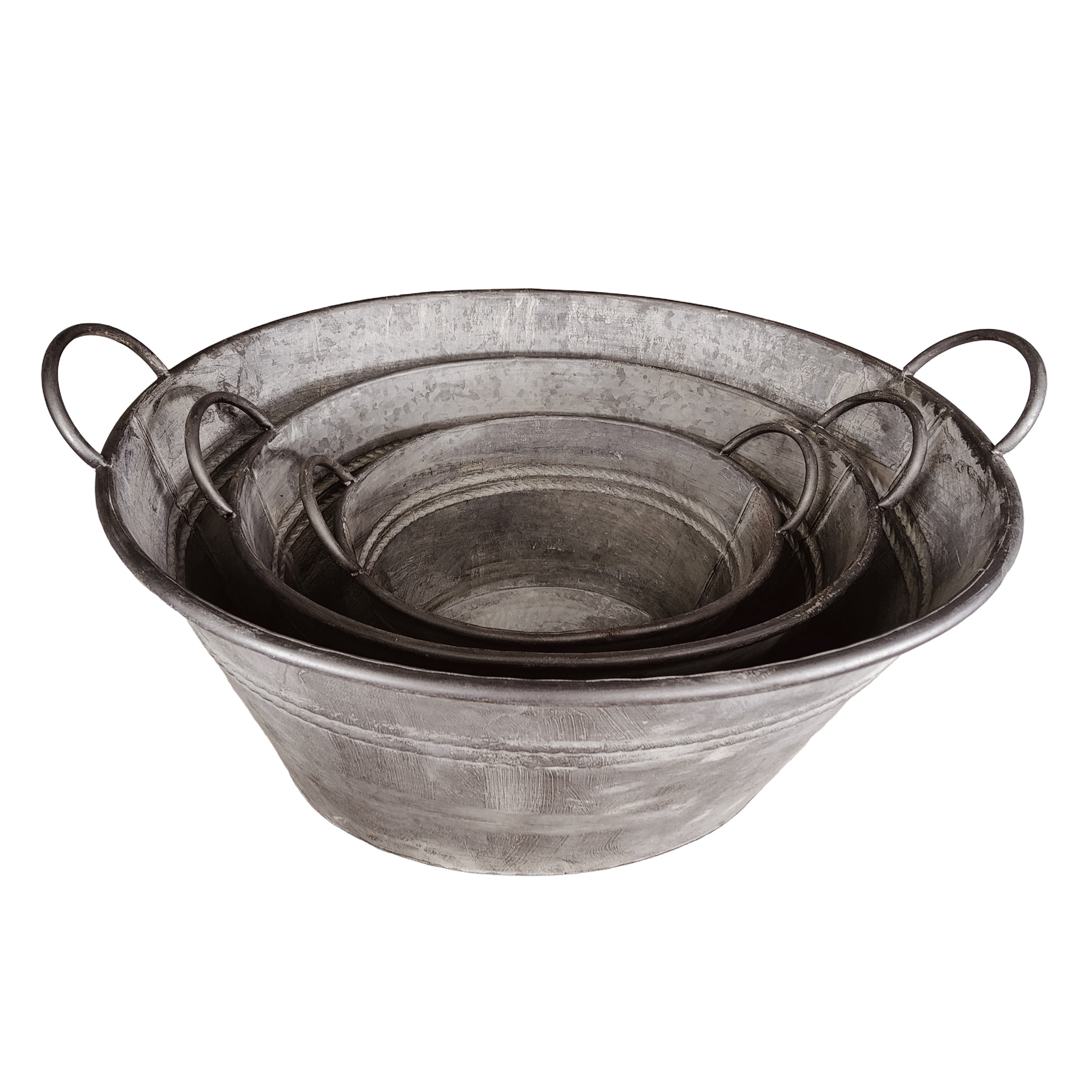 3er Set Zinkwanne oval verzinkt - Pflanzwanne Metall für Garten, Terrasse & Deko Blumentopf, Pflanztopf