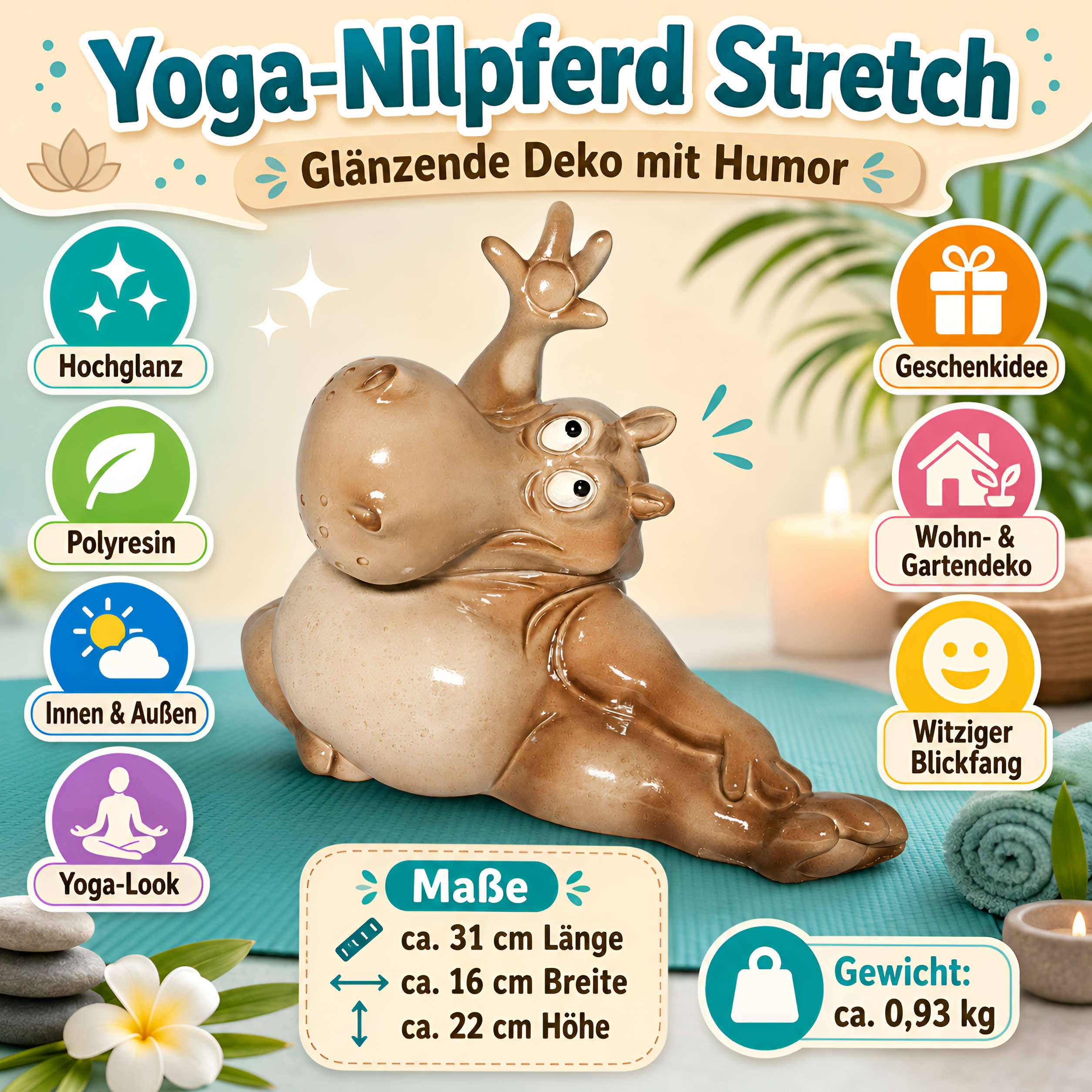 Yoga Nilpferd Figur glänzend sitzend & Stretch für innen und außen