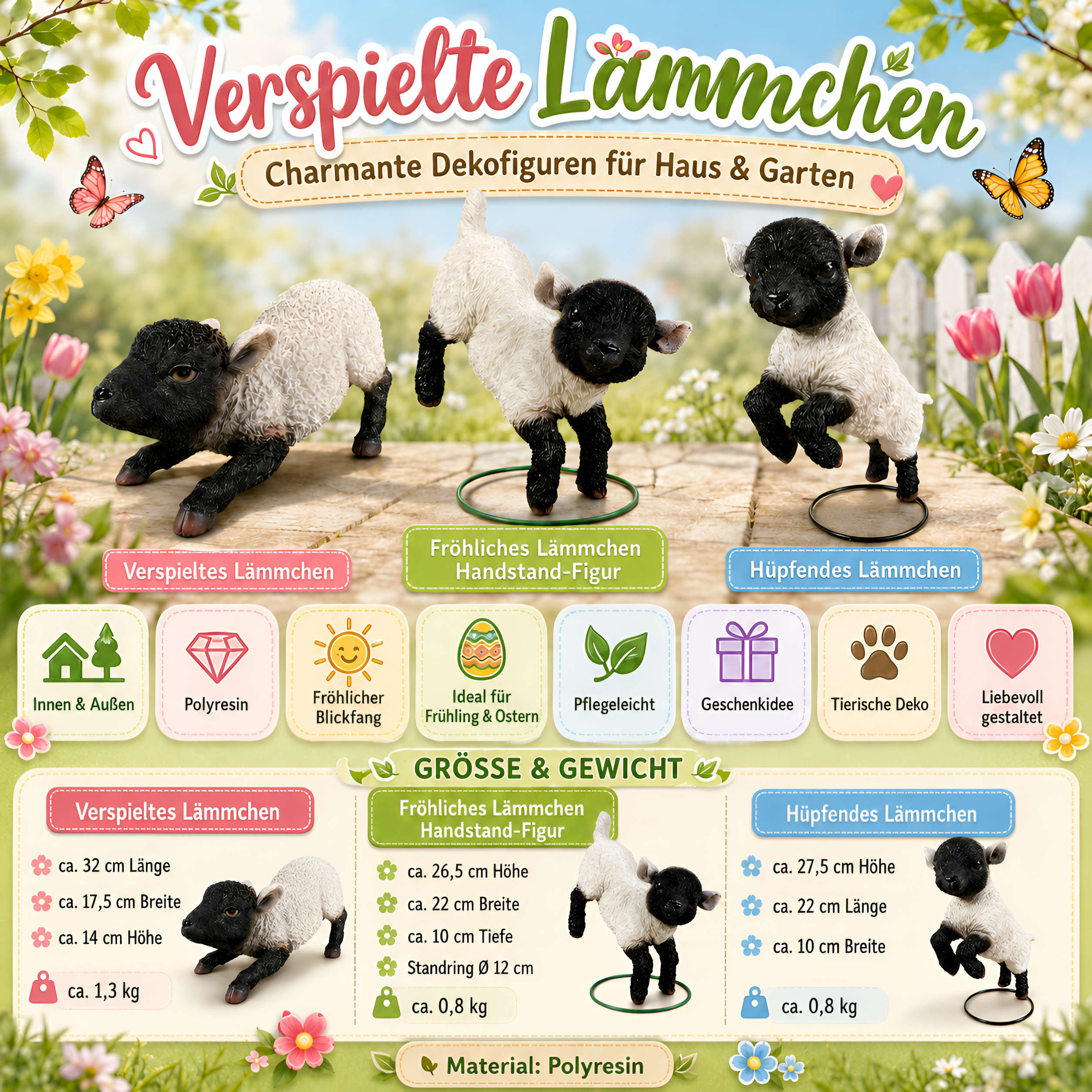 Schaffiguren Lamm Figur Deko Schafe für Garten Gartenfigur Lamm Varianten