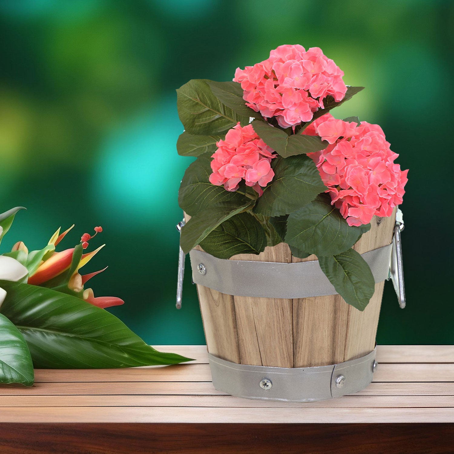 Pflanzkübel Holz mit Griffen | Pflanztopf rund FSC Akazienholz | Blumenkästen aus Holz | verschiedene Größen