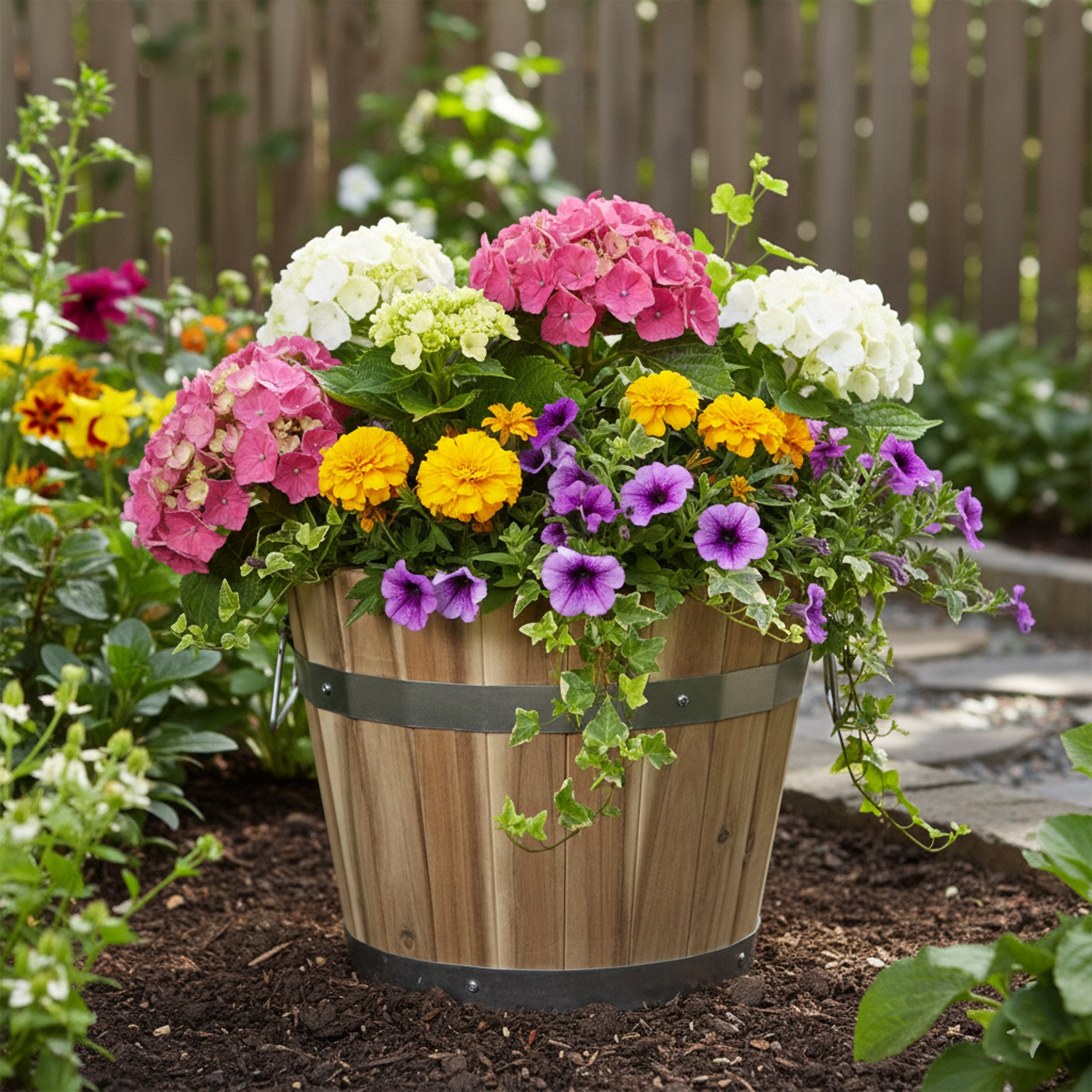 Pflanzkübel Holz mit Griffen | Pflanztopf rund FSC Akazienholz | Blumenkästen aus Holz | verschiedene Größen