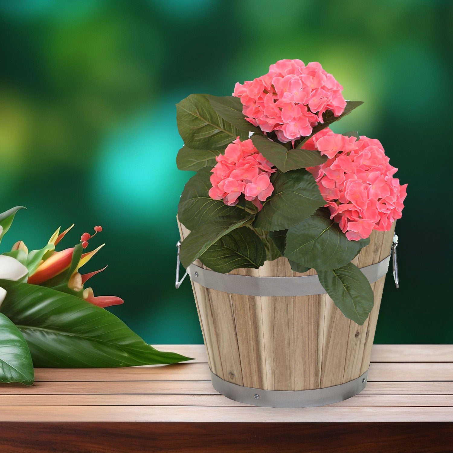 Pflanzkübel Holz mit Griffen | Pflanztopf rund FSC Akazienholz | Blumenkästen aus Holz | verschiedene Größen