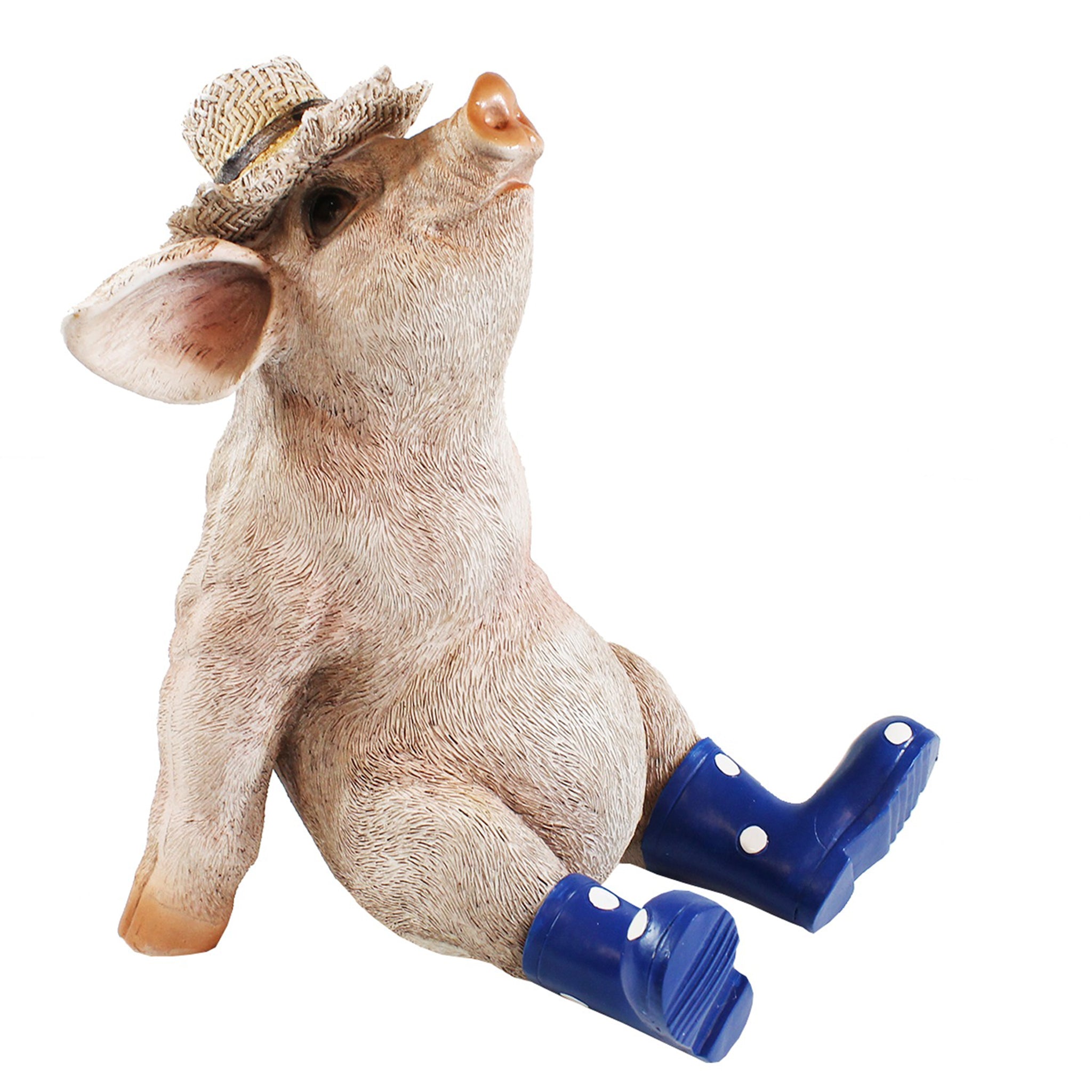 Deko Schwein Erich mit Hut und Stiefeln – lustige Schweine Figur wetterfest für Garten & Haus