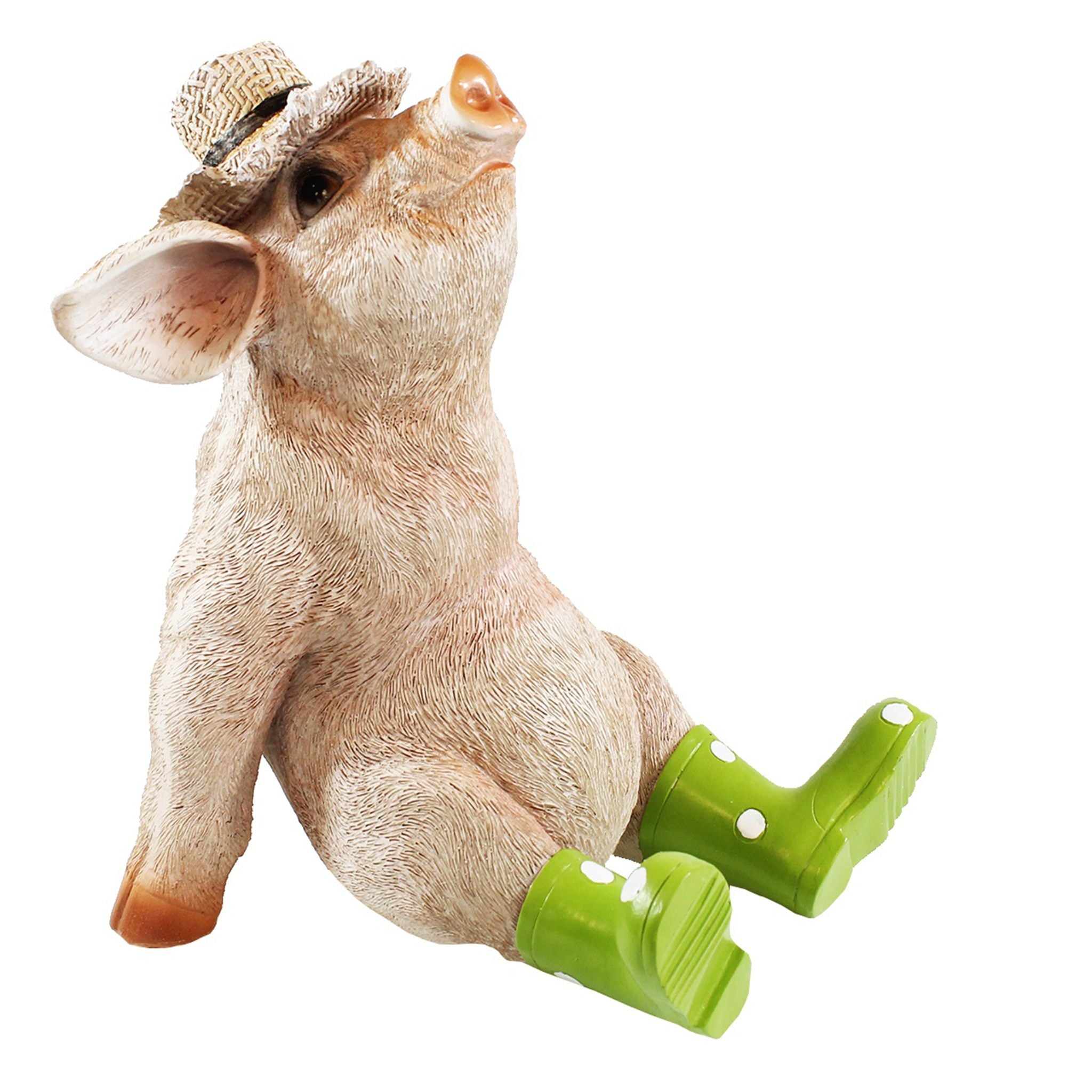 Deko Schwein Erich mit Hut und Stiefeln – lustige Schweine Figur wetterfest für Garten & Haus