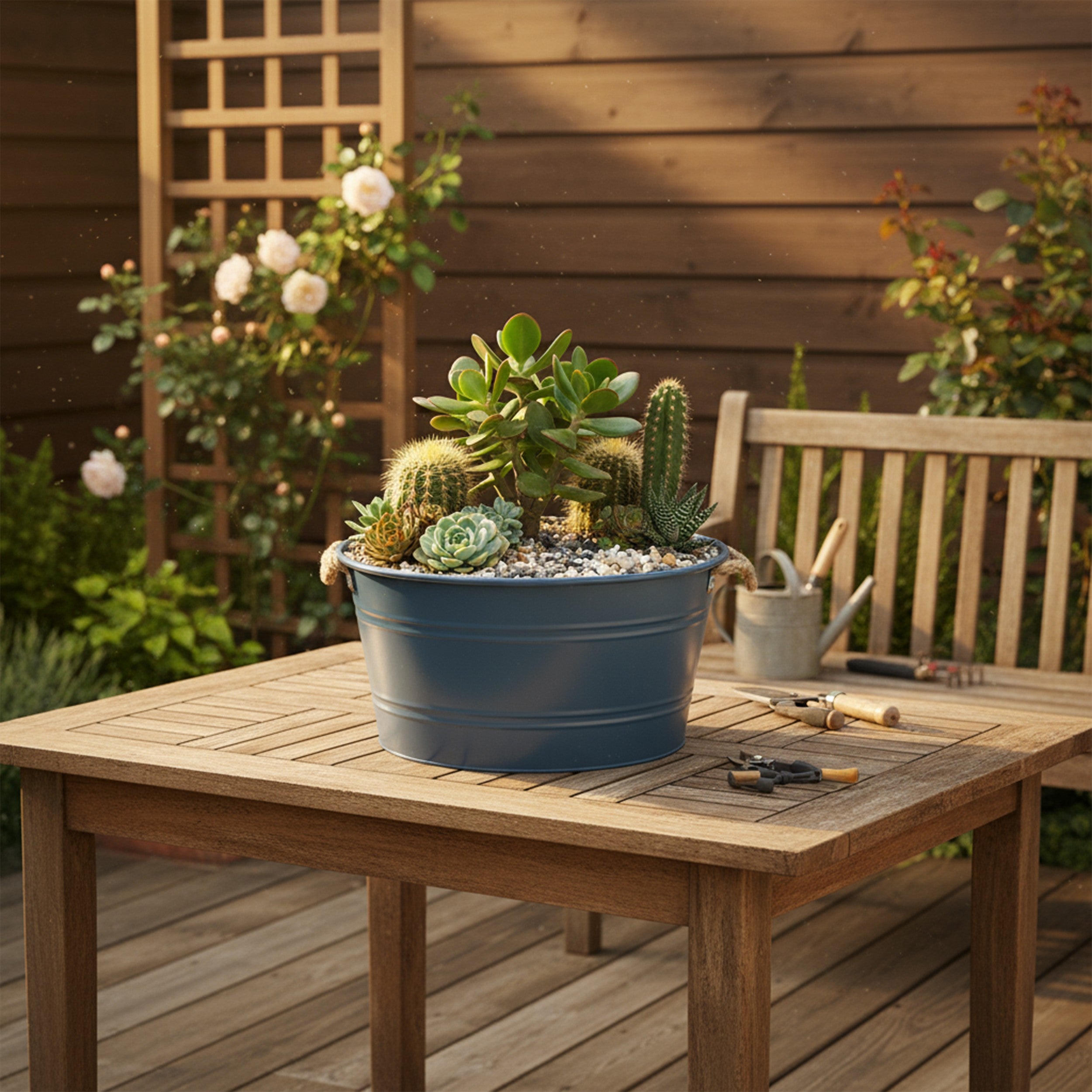 Pflanztopf "Beat" rund aus Metall mit Kordelgriffen | Dekorativer Blumentopf | Pflanzwanne robust & vielseitig in 4 Farben und Größen