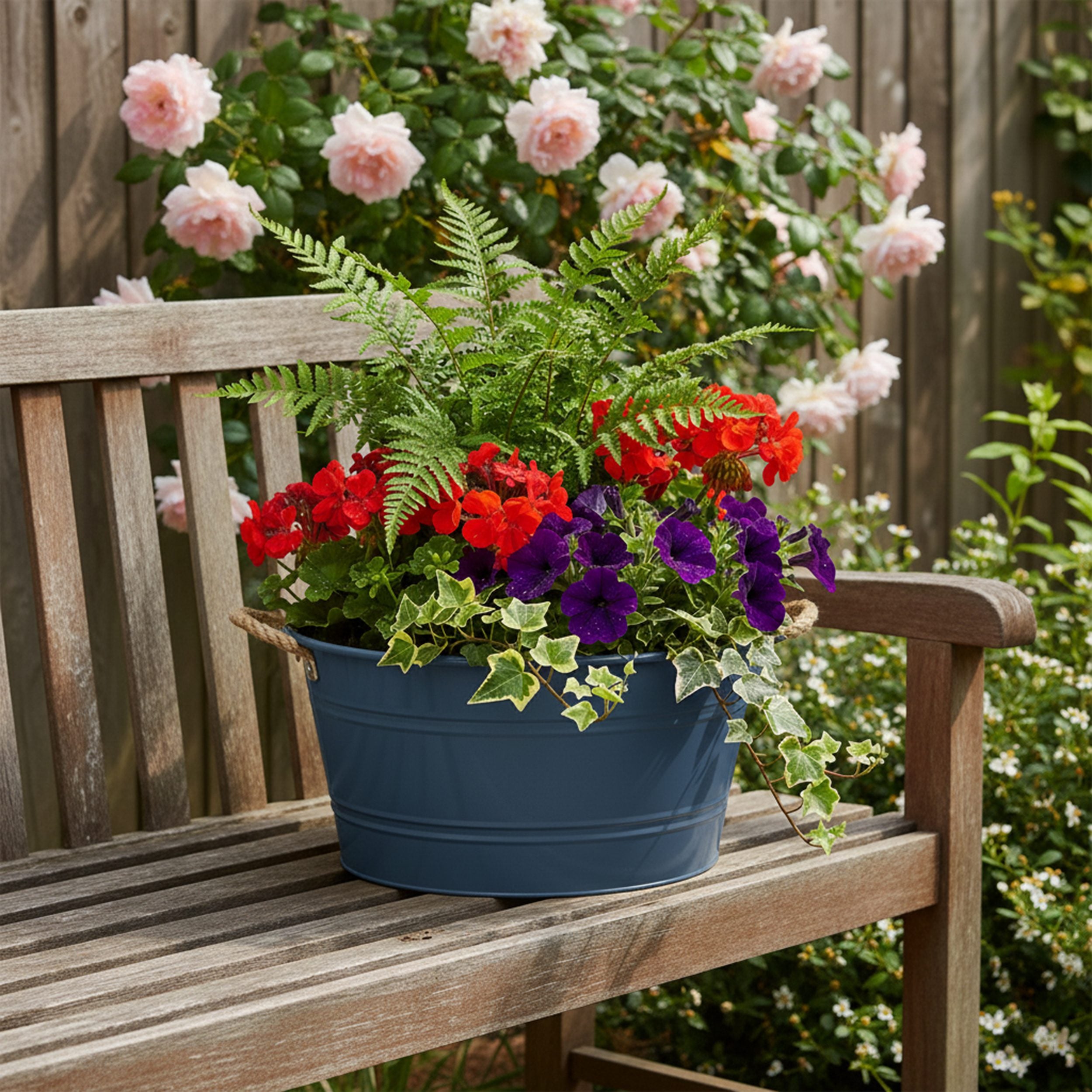 Pflanztopf "Beat" rund aus Metall mit Kordelgriffen | Dekorativer Blumentopf | Pflanzwanne robust & vielseitig in 4 Farben und Größen