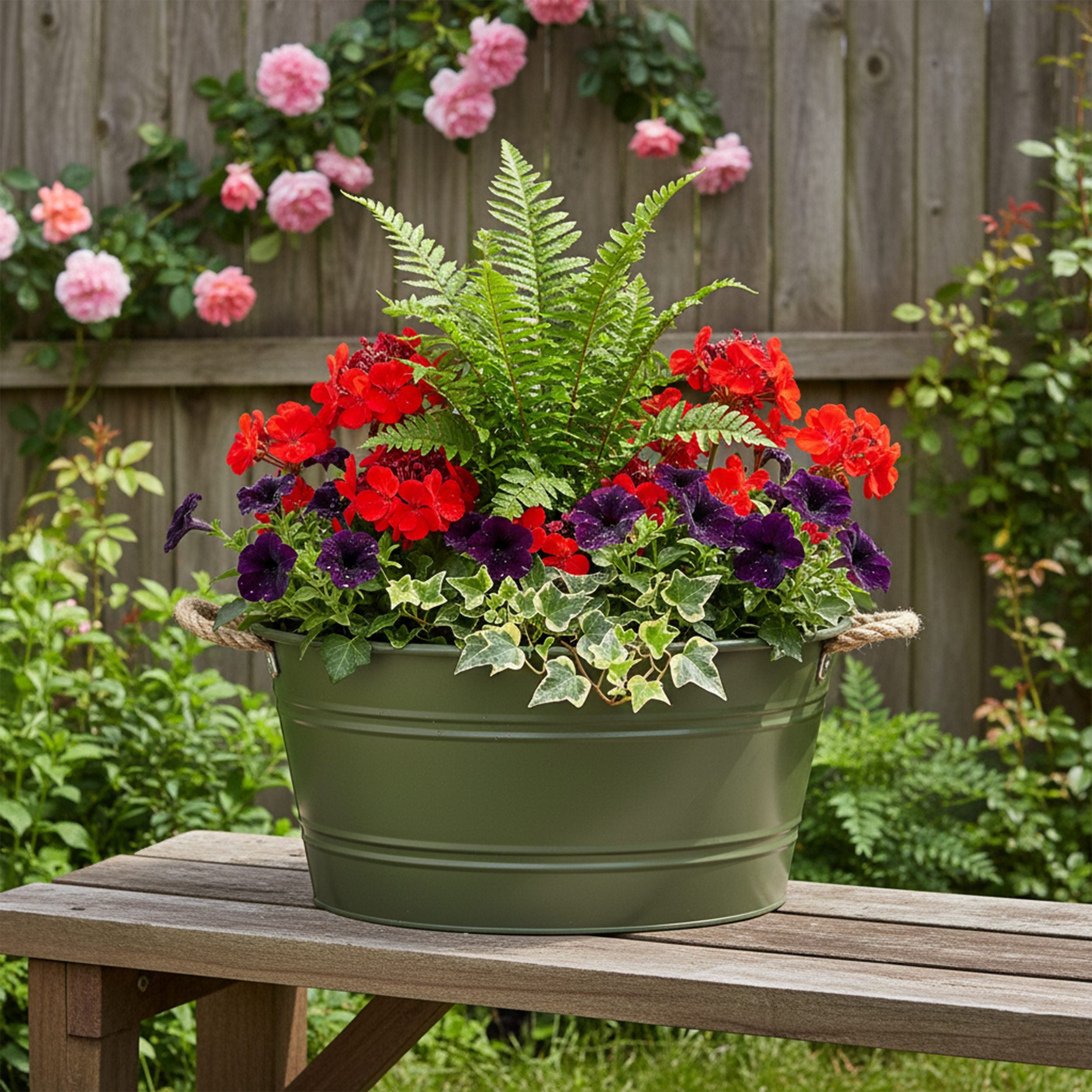 Pflanztopf "Beat" rund aus Metall mit Kordelgriffen | Dekorativer Blumentopf | Pflanzwanne robust & vielseitig in 4 Farben und Größen