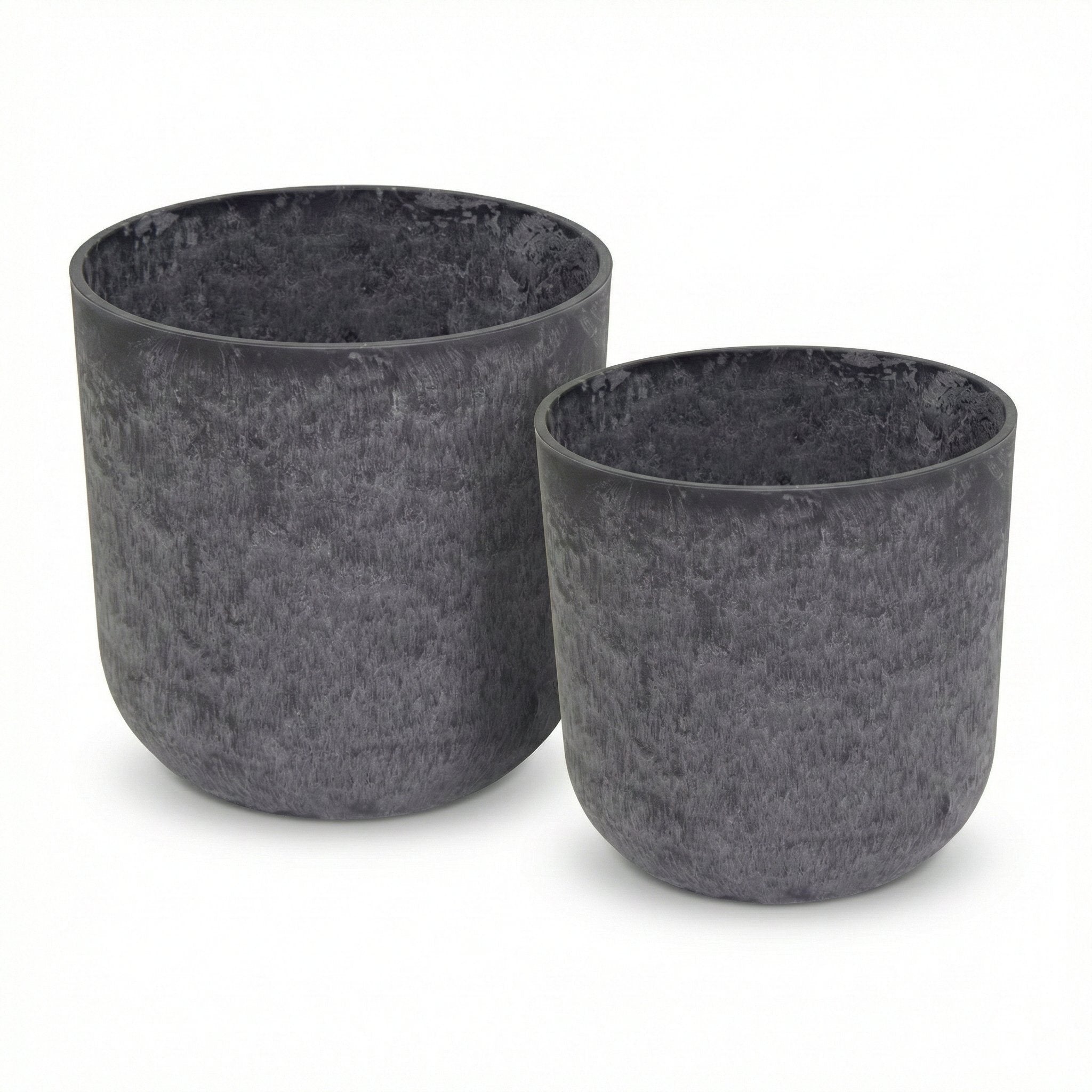 Pflanztopf Set „Egg“ Serie Stone – Blumentöpfe rund aus recyceltem Kunststoff Anthrazit oder Sand