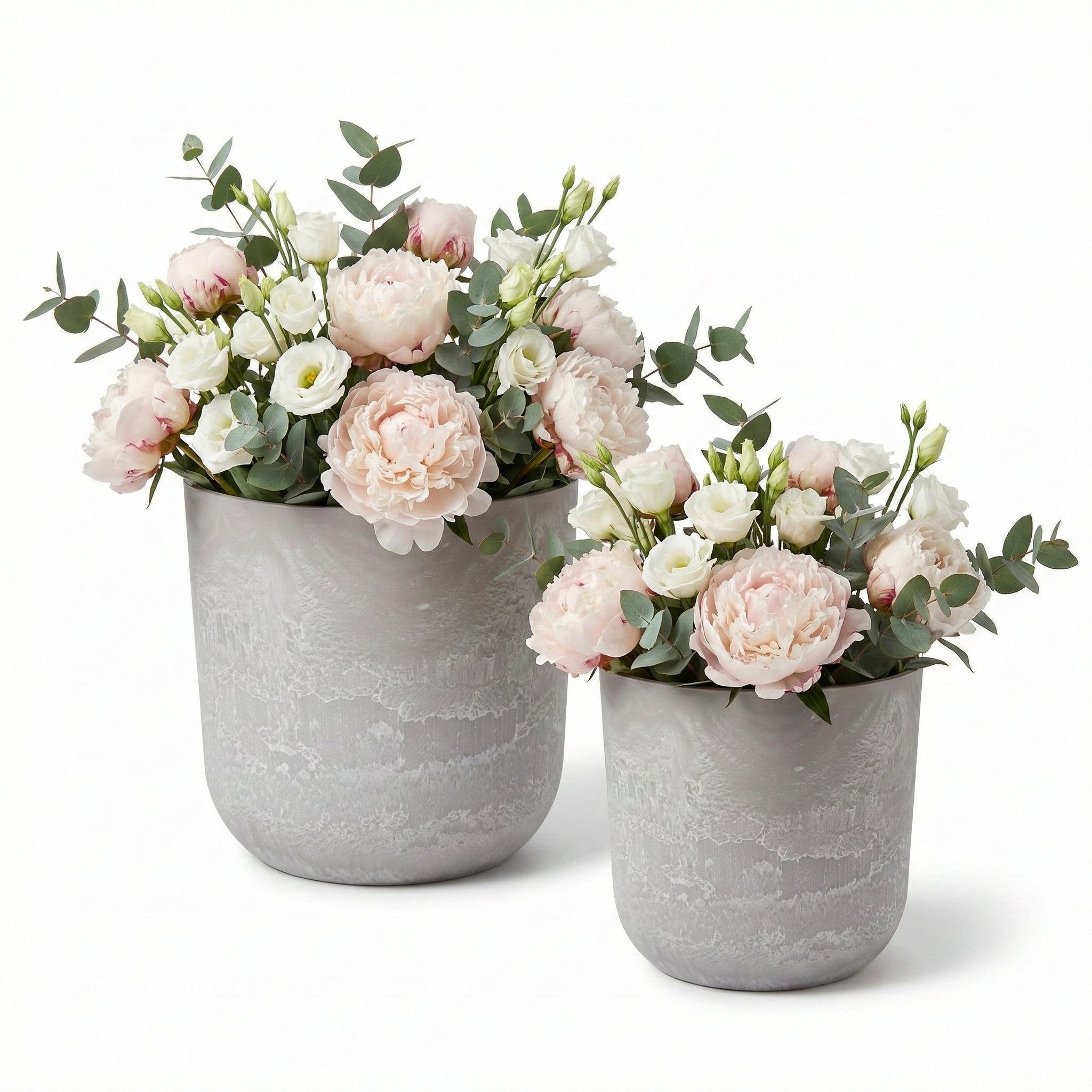 Pflanztopf Set „Egg“ Serie Stone – Blumentöpfe rund aus recyceltem Kunststoff Anthrazit oder Sand