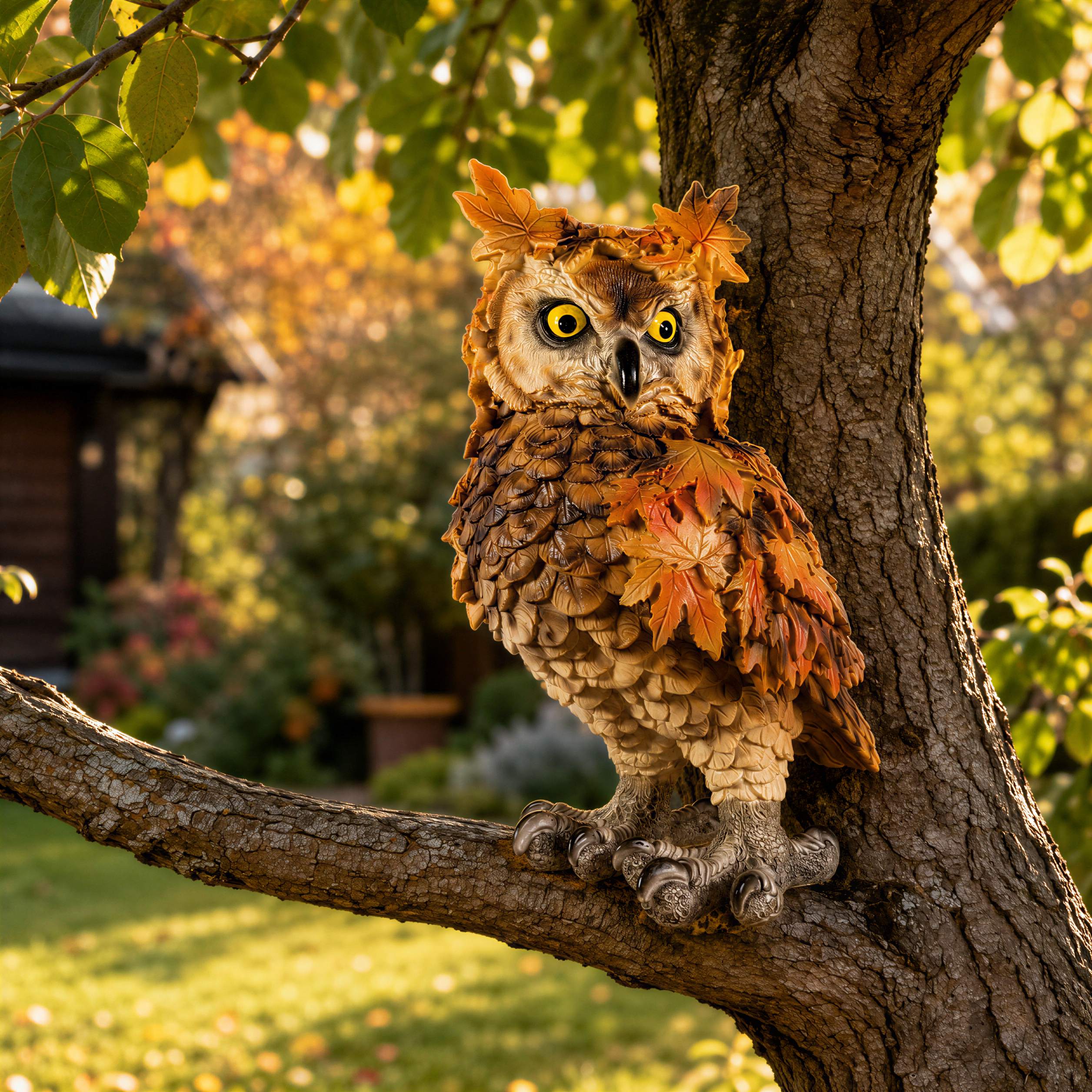 Tierfiguren Eule Reh Igel Eichhörnchen Figur mit Blätterdeko für Haus und Garten
