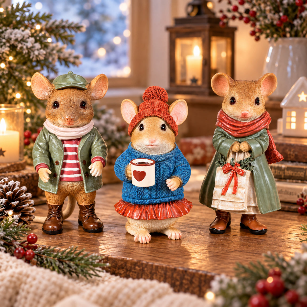 Weihnachtsdeko Mäuse Figuren Tischdeko Weihnachten Weihnachtsfiguren in 3 Motiven