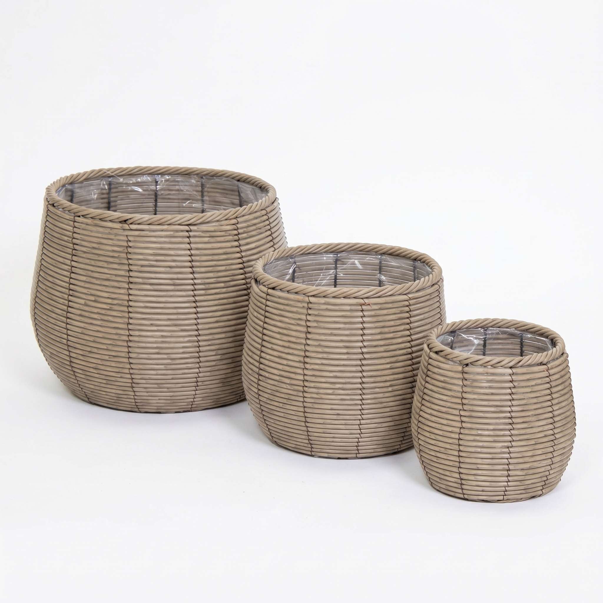 Blumentopf groß Rattan 3er Set Modell Gala, Pflanzkübel Indoor Übertopf Naturgrau