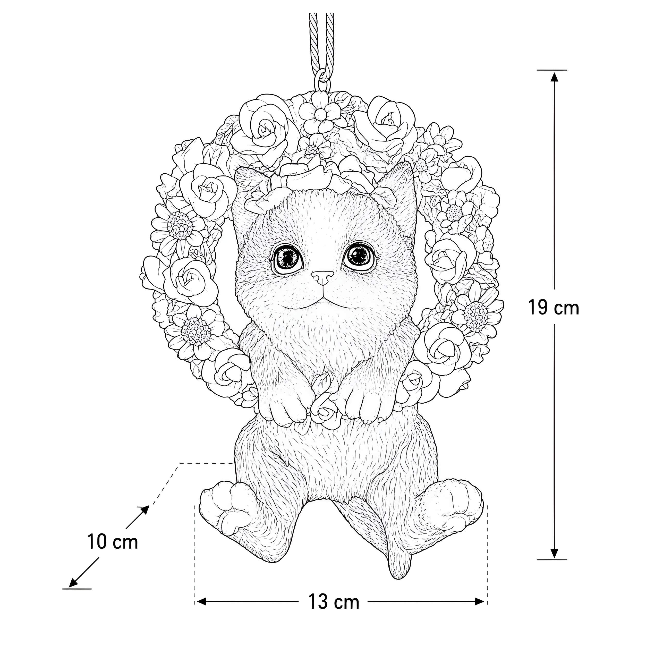 Hängedeko Hund oder Katze im Blumenkranz - Fenster Hängedeko Garten Hänge Deko Ast Katzenfigur Hundefigur