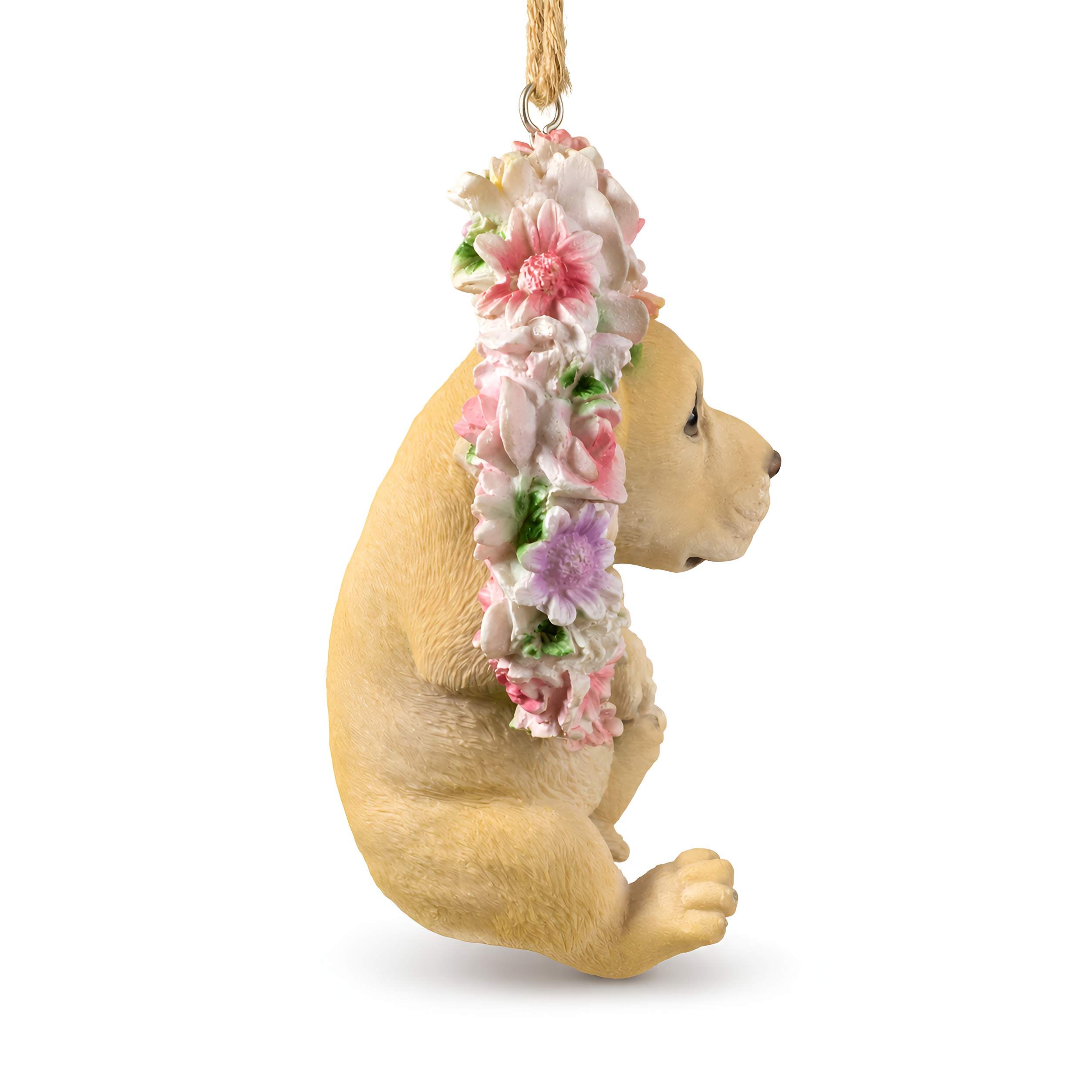 Hängedeko Hund oder Katze im Blumenkranz - Fenster Hängedeko Garten Hänge Deko Ast Katzenfigur Hundefigur