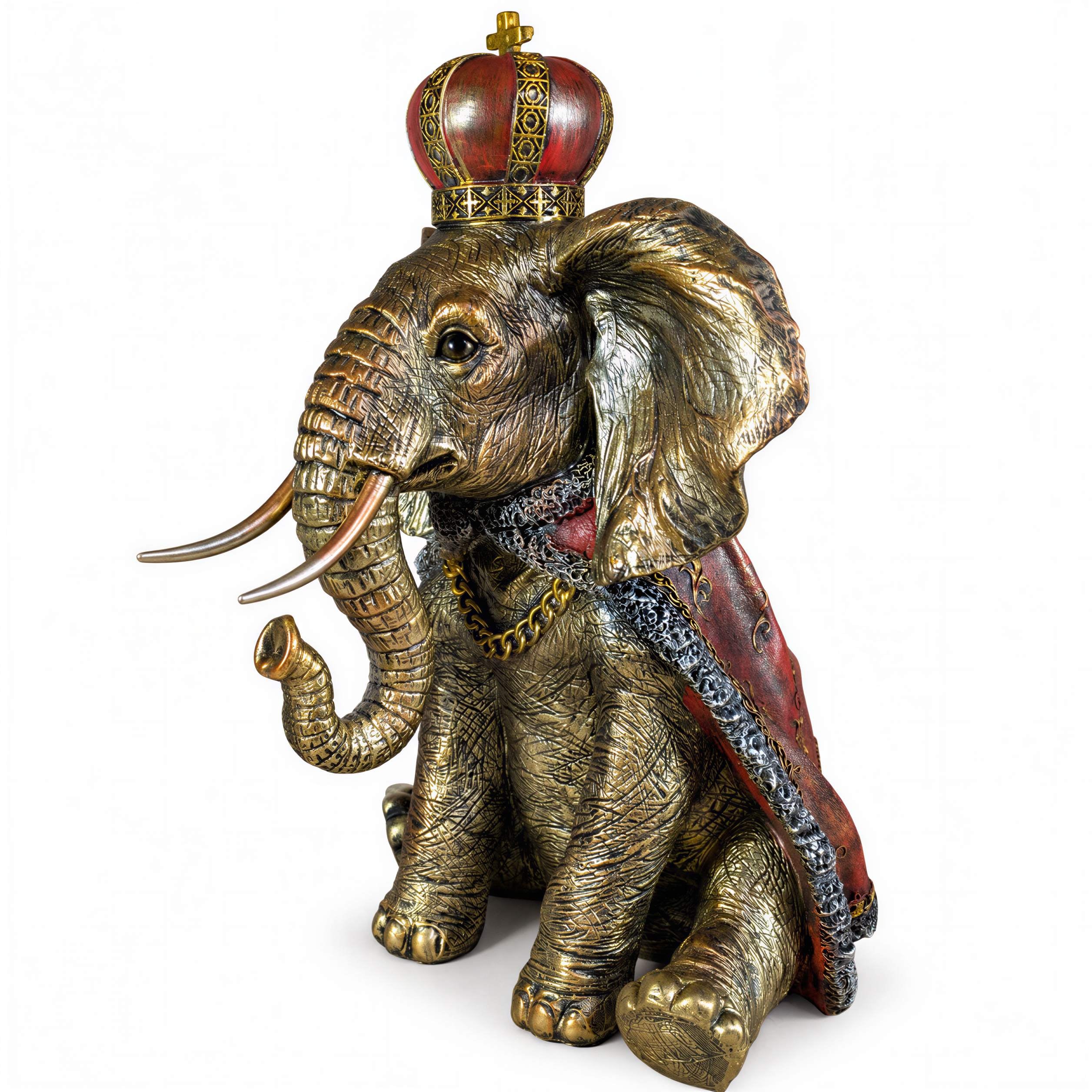 Elefant Figur mit Krone Dekofigur in Schwarz-Gold oder Gold-Rot