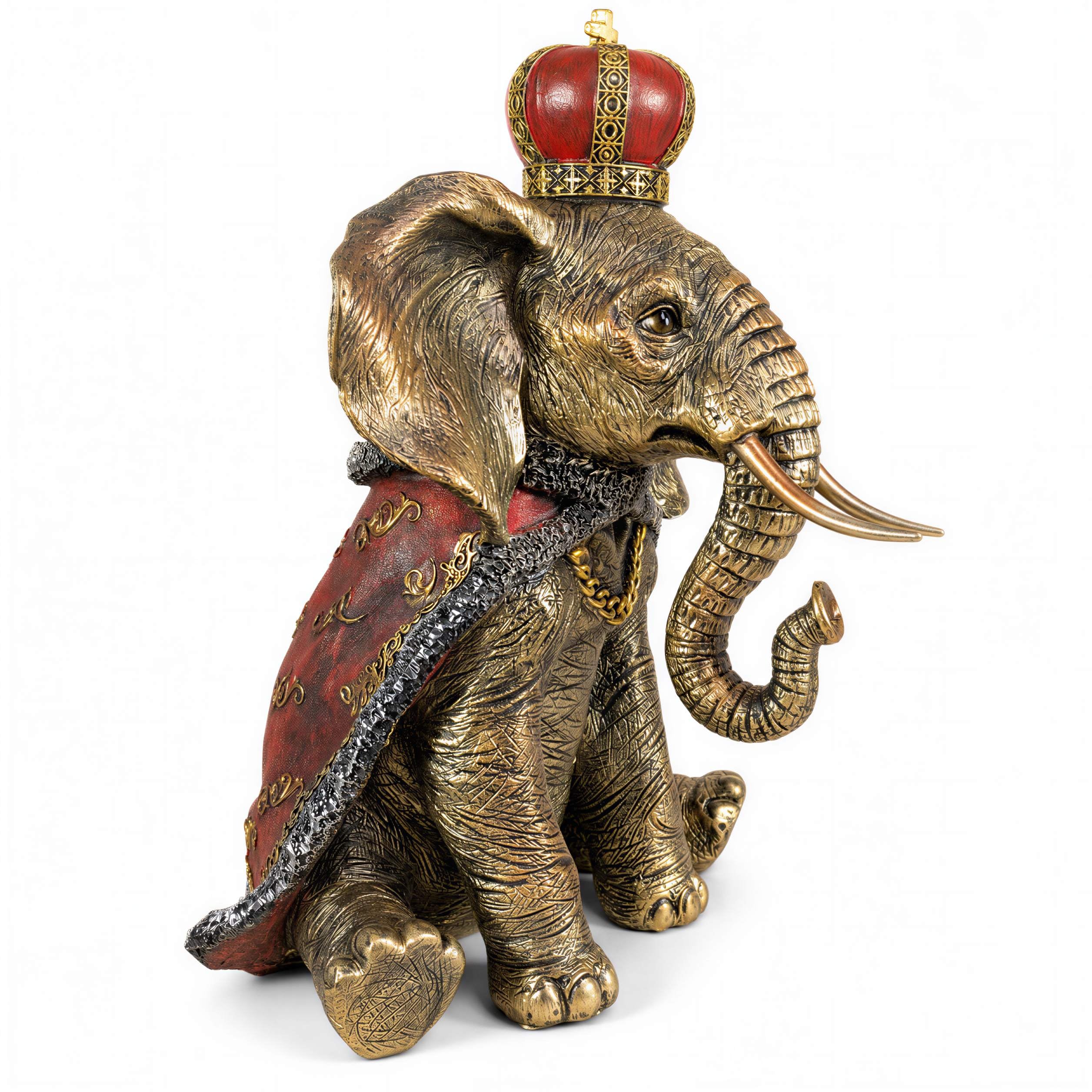 Elefant Figur mit Krone Dekofigur in Schwarz-Gold oder Gold-Rot