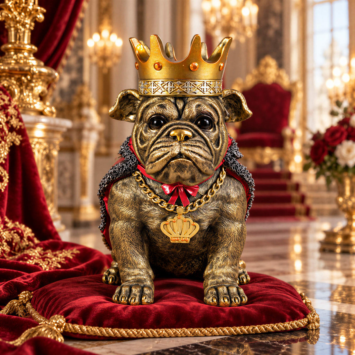 Bulldogge Figur mit Krone Urban Royals Deko Hundefigur handbemalt schwarz oder gold