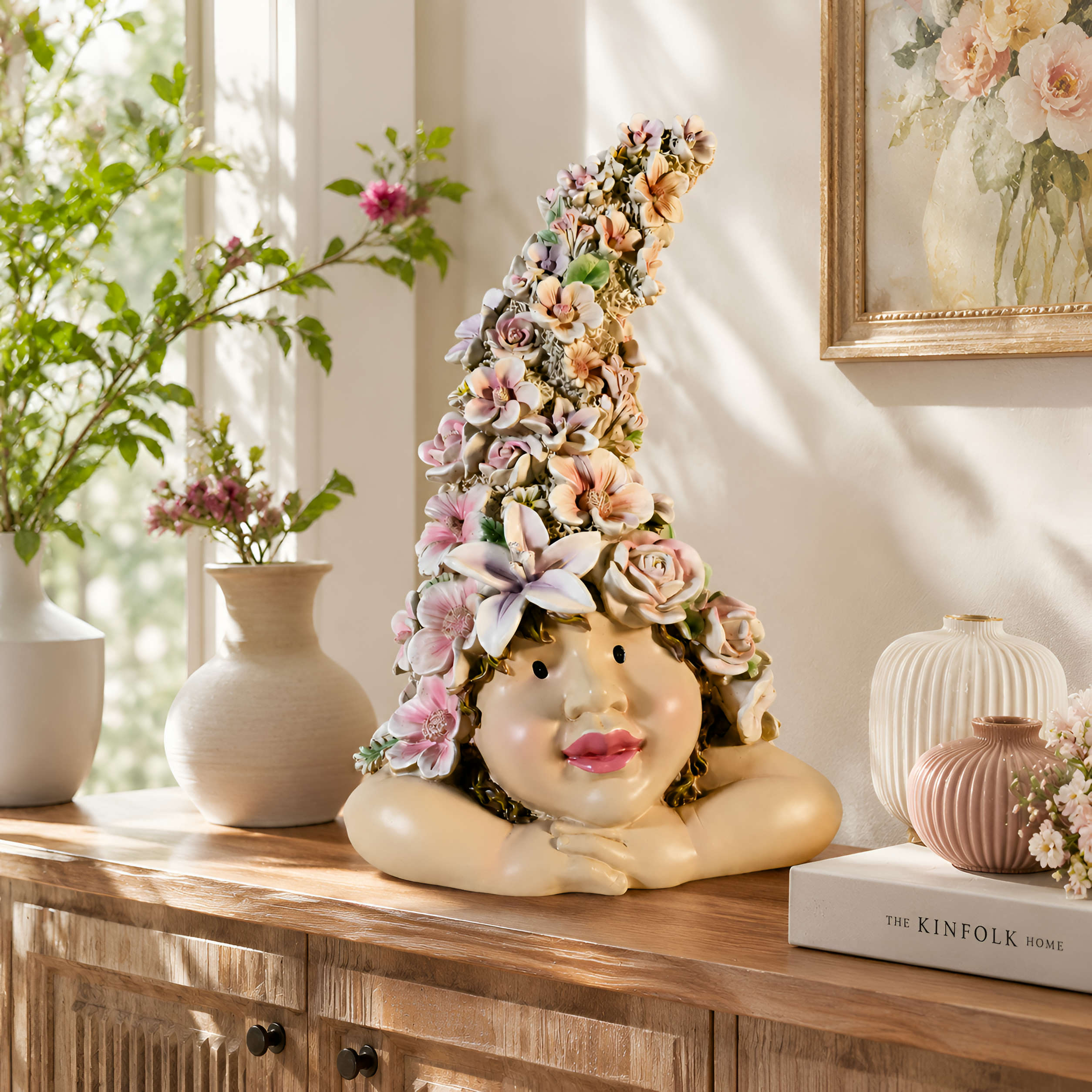 Blumenkind Dekofigur Blumenmädchen Figur für Haus & Garten in 2 Größen