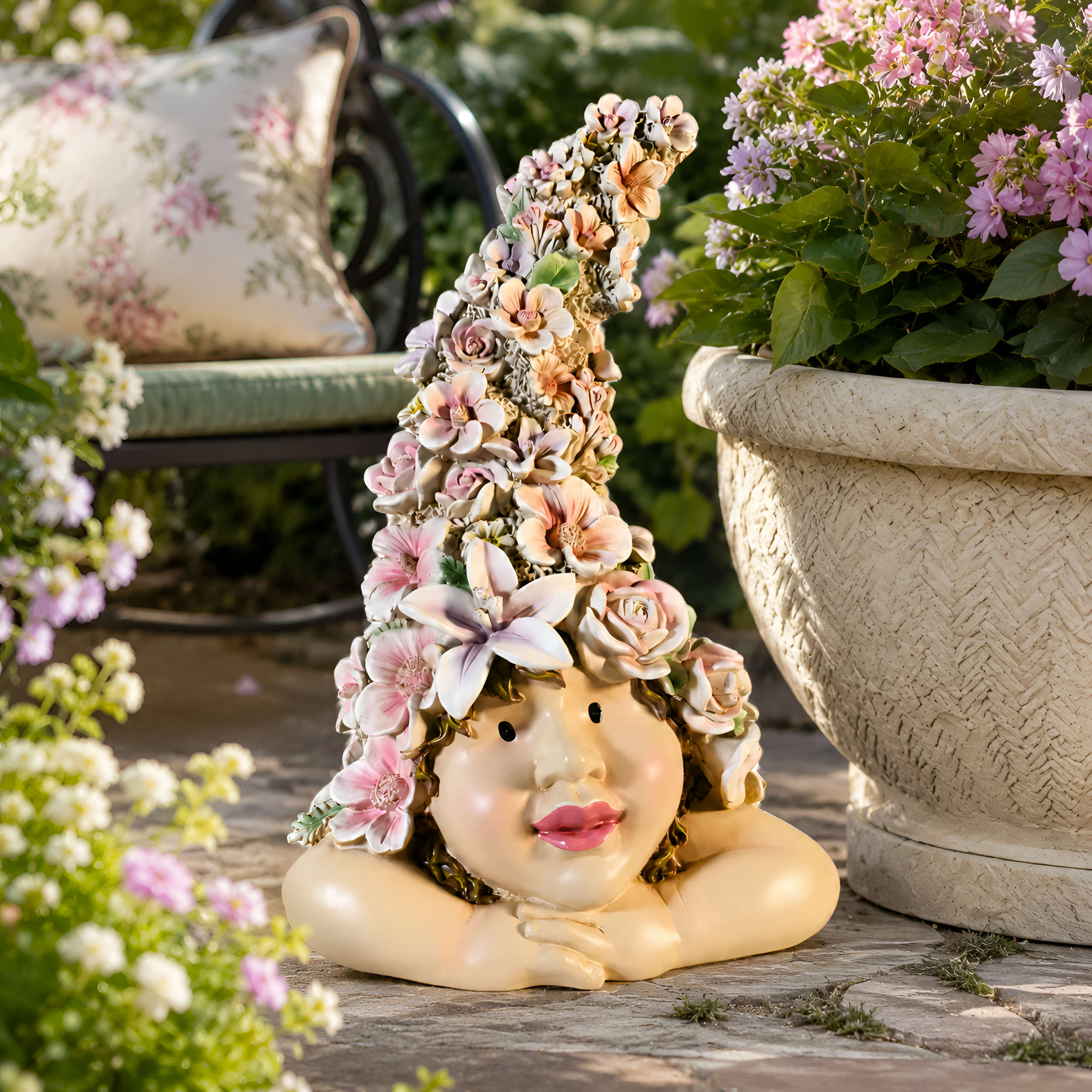 Blumenkind Dekofigur Blumenmädchen Figur für Haus & Garten in 2 Größen