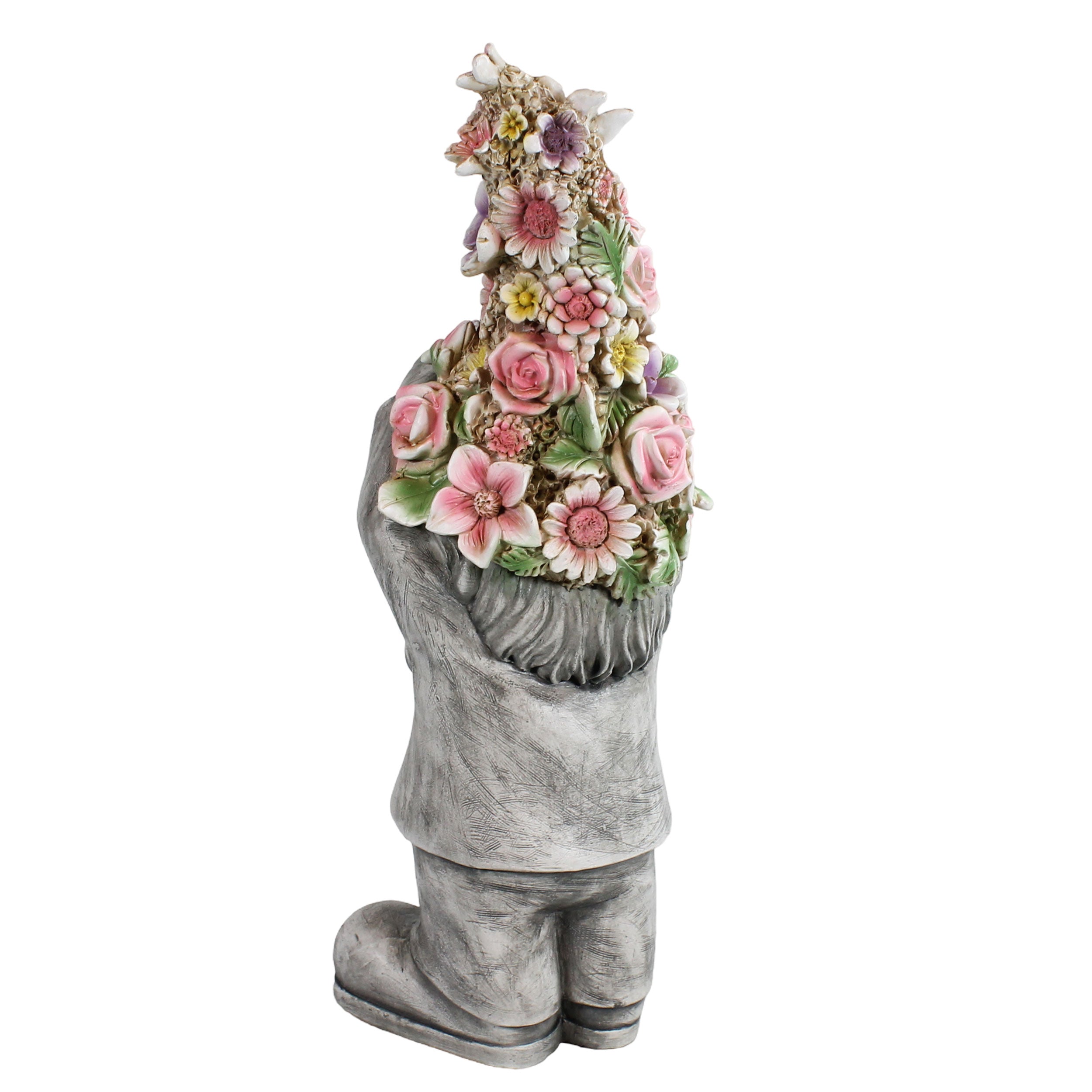 Gartenzwerg mit Herzhänden & Blumenmütze – Gartenfigur Blumenzwerg, handbemalt, verschiedene Größen