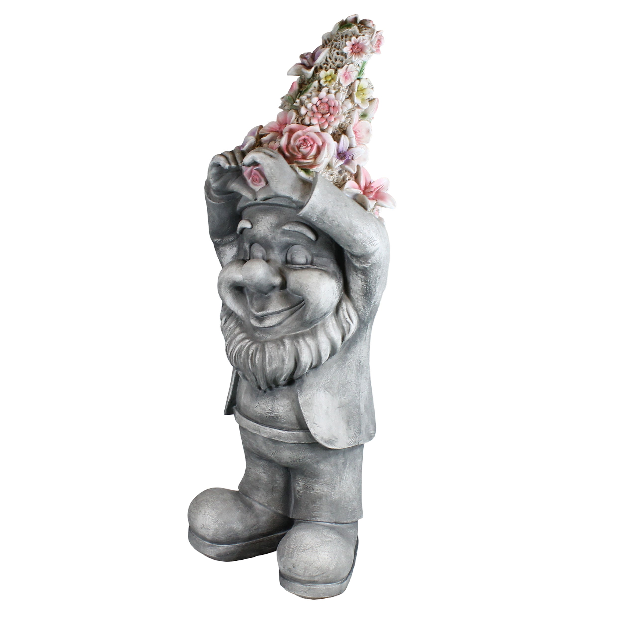 Gartenzwerg mit Herzhänden & Blumenmütze – Gartenfigur Blumenzwerg, handbemalt, verschiedene Größen