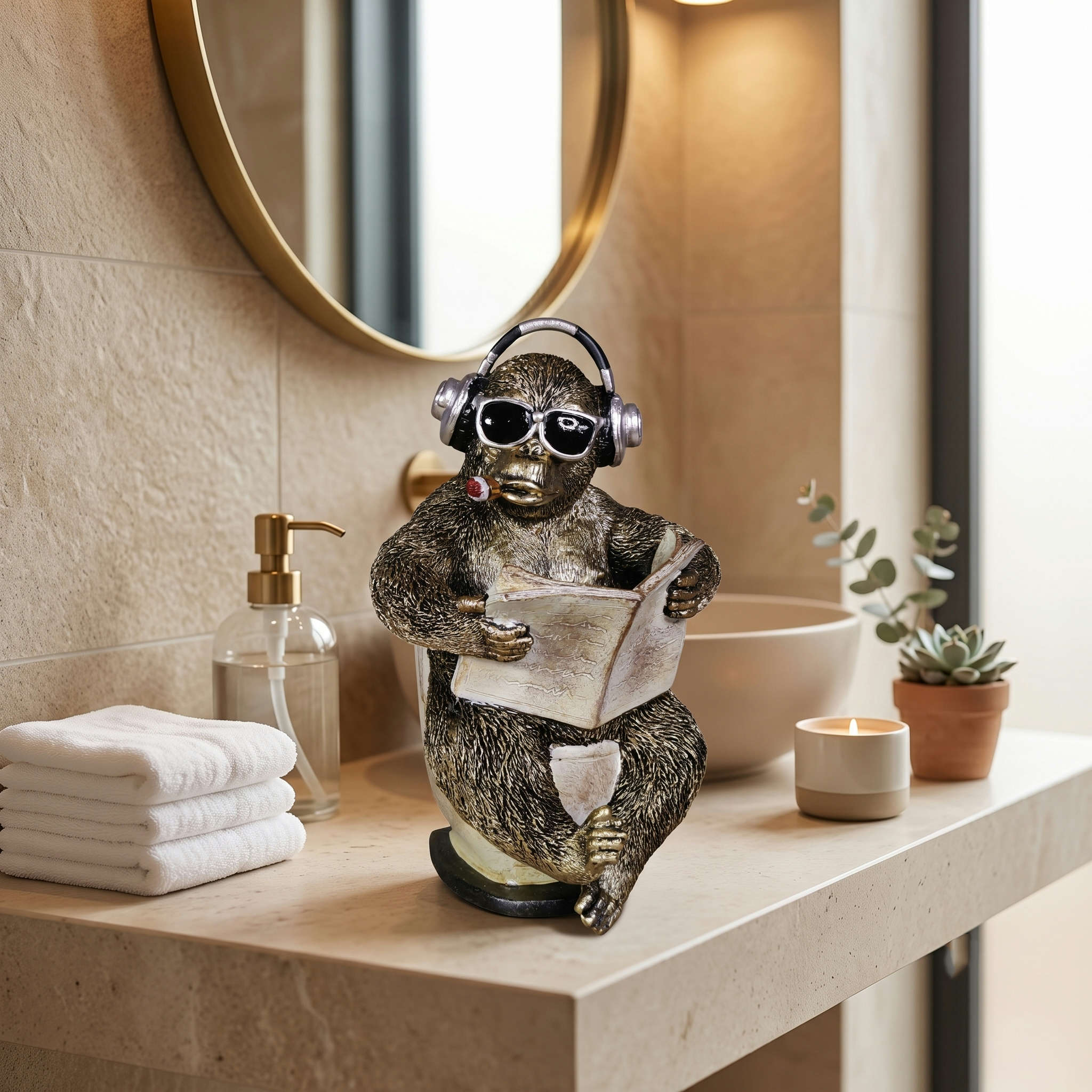 Tierfigur mit Zeitung Deko Kuh Figur oder Affenfigur auf Toilette