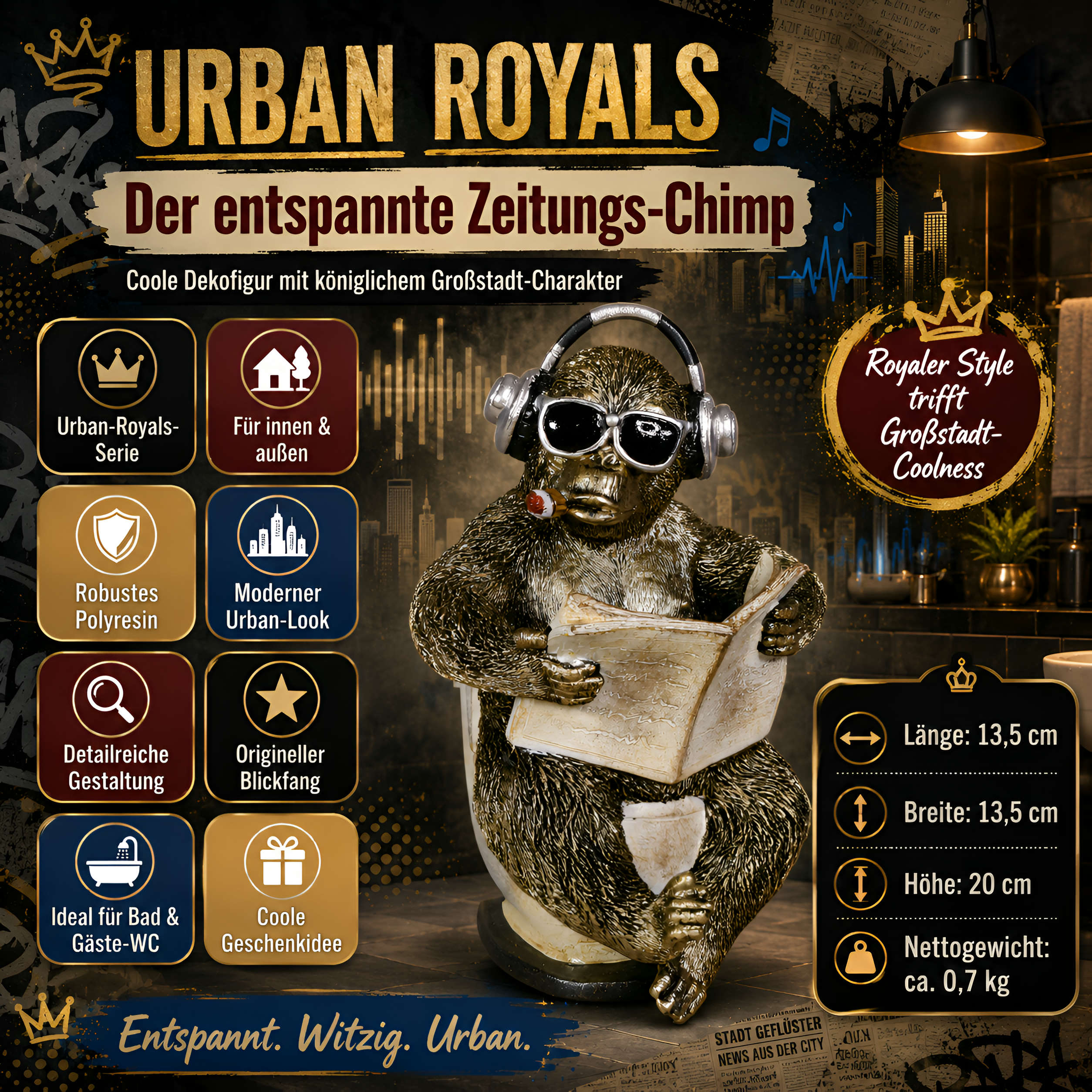 Tierfigur mit Zeitung Deko Kuh Figur oder Affenfigur auf Toilette