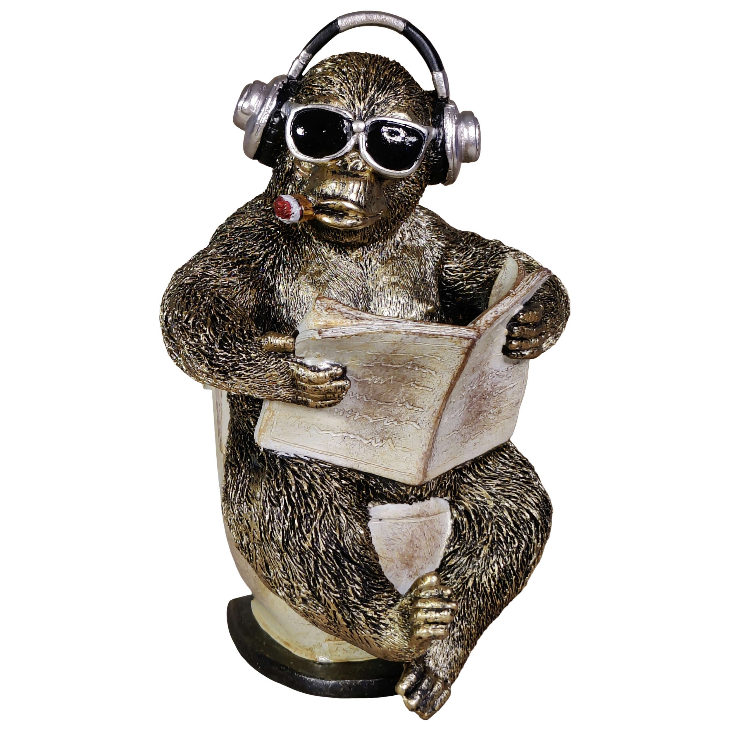 Tierfigur mit Zeitung Deko Kuh Figur oder Affenfigur auf Toilette