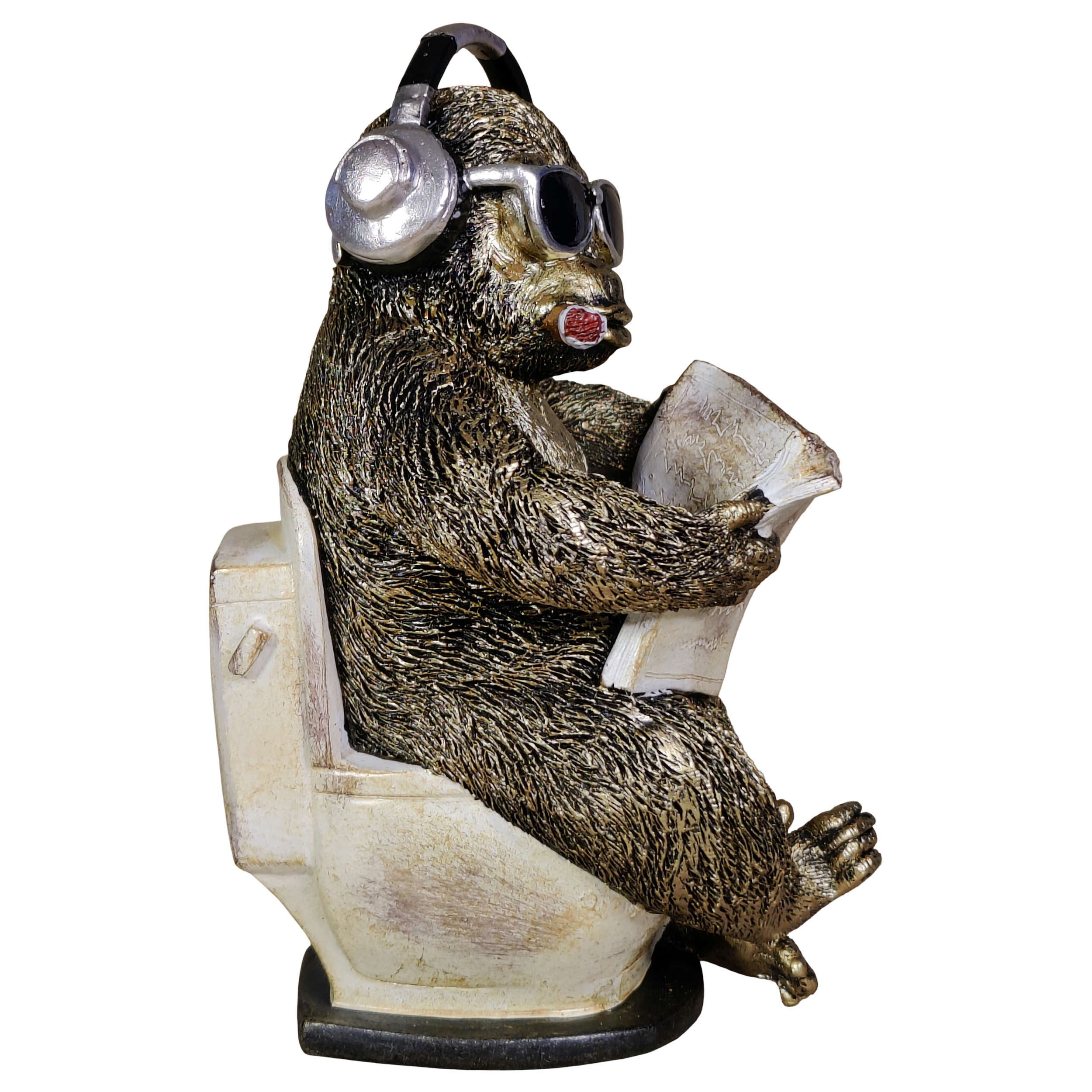 Tierfigur mit Zeitung Deko Kuh Figur oder Affenfigur auf Toilette