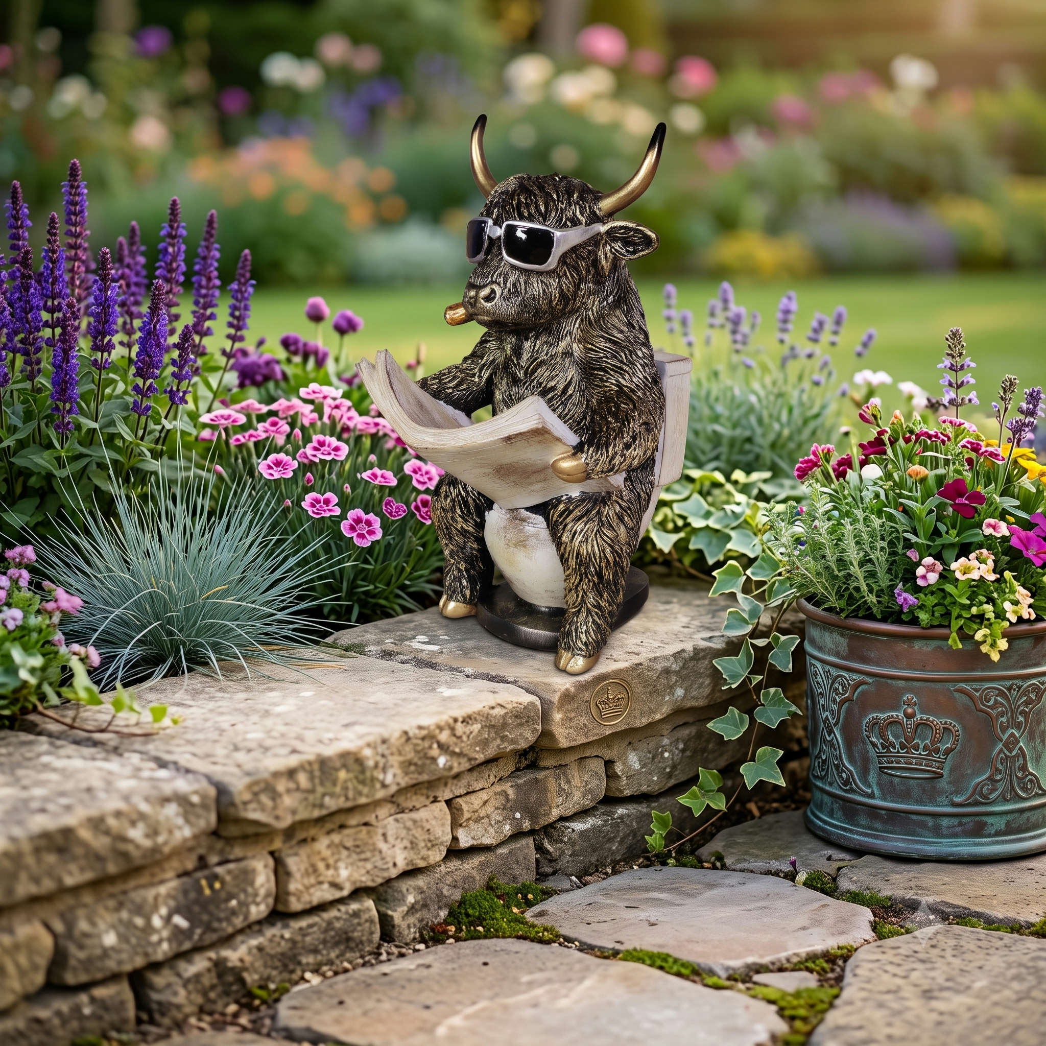 Tierfigur mit Zeitung Deko Kuh Figur oder Affenfigur auf Toilette