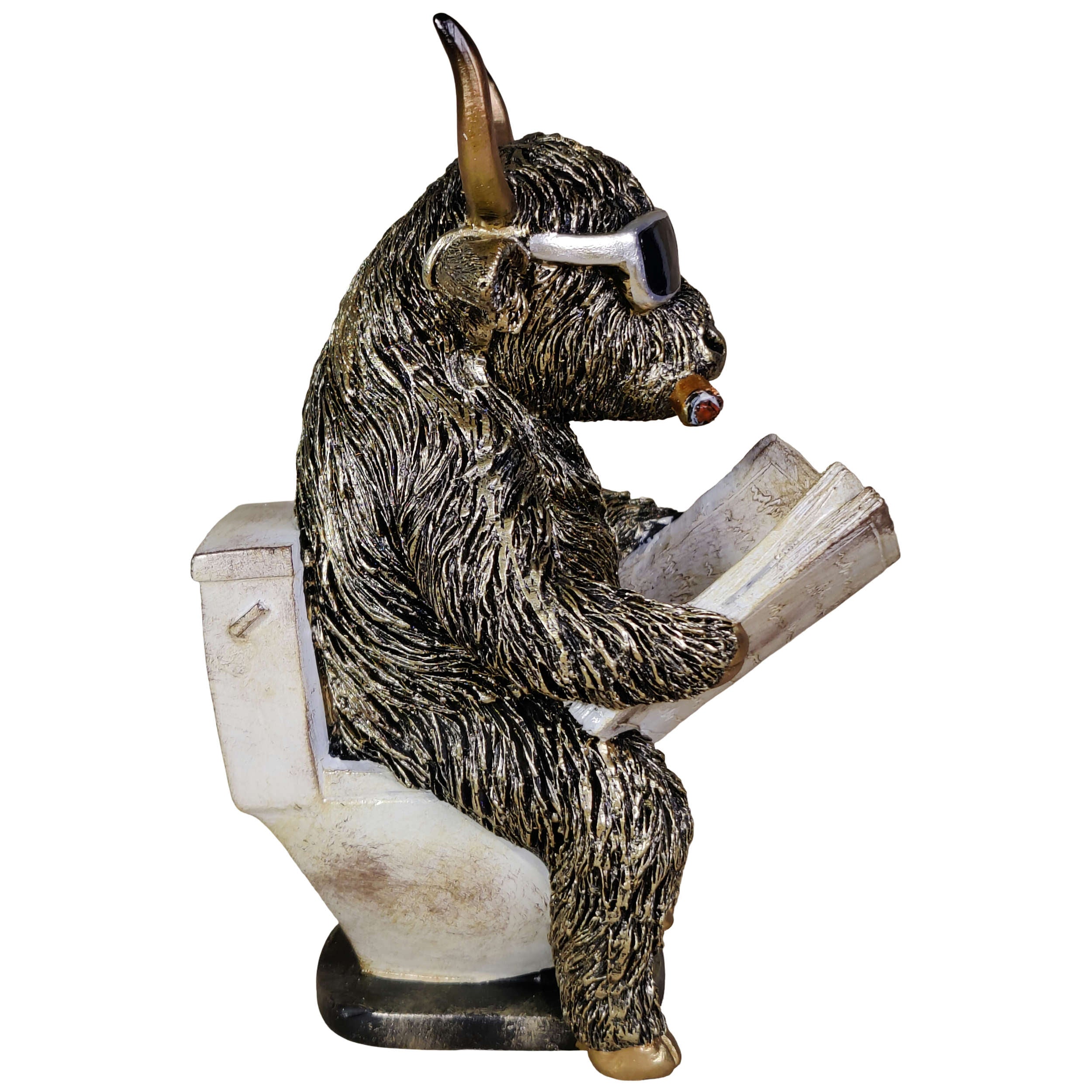Tierfigur mit Zeitung Deko Kuh Figur oder Affenfigur auf Toilette