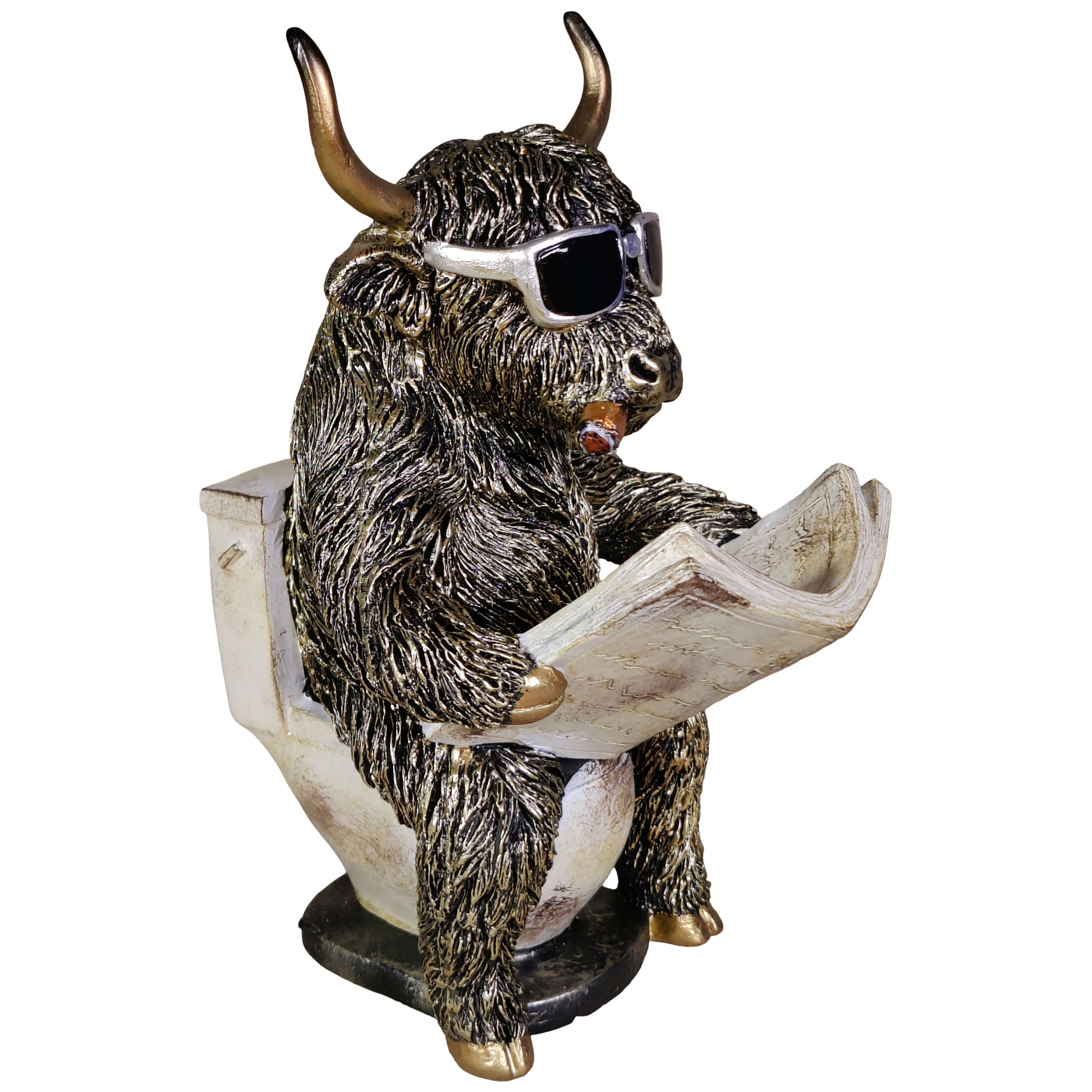 Tierfigur mit Zeitung Deko Kuh Figur oder Affenfigur auf Toilette