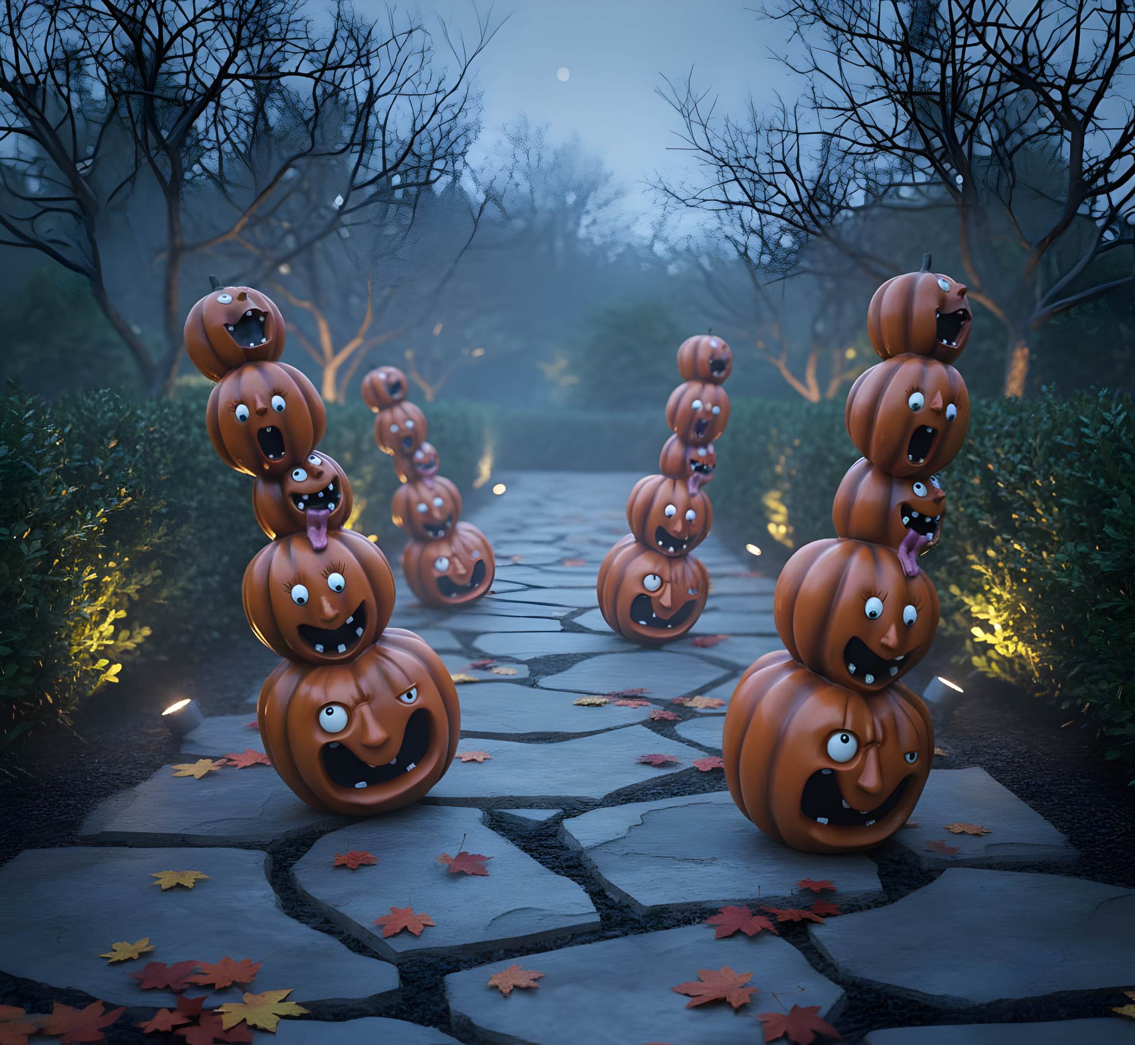 Halloween Deko Kürbis Figuren & Kürbisstapel, Herbstdeko innen & außen, Deko Kürbis für Eingang Garten Fensterbank