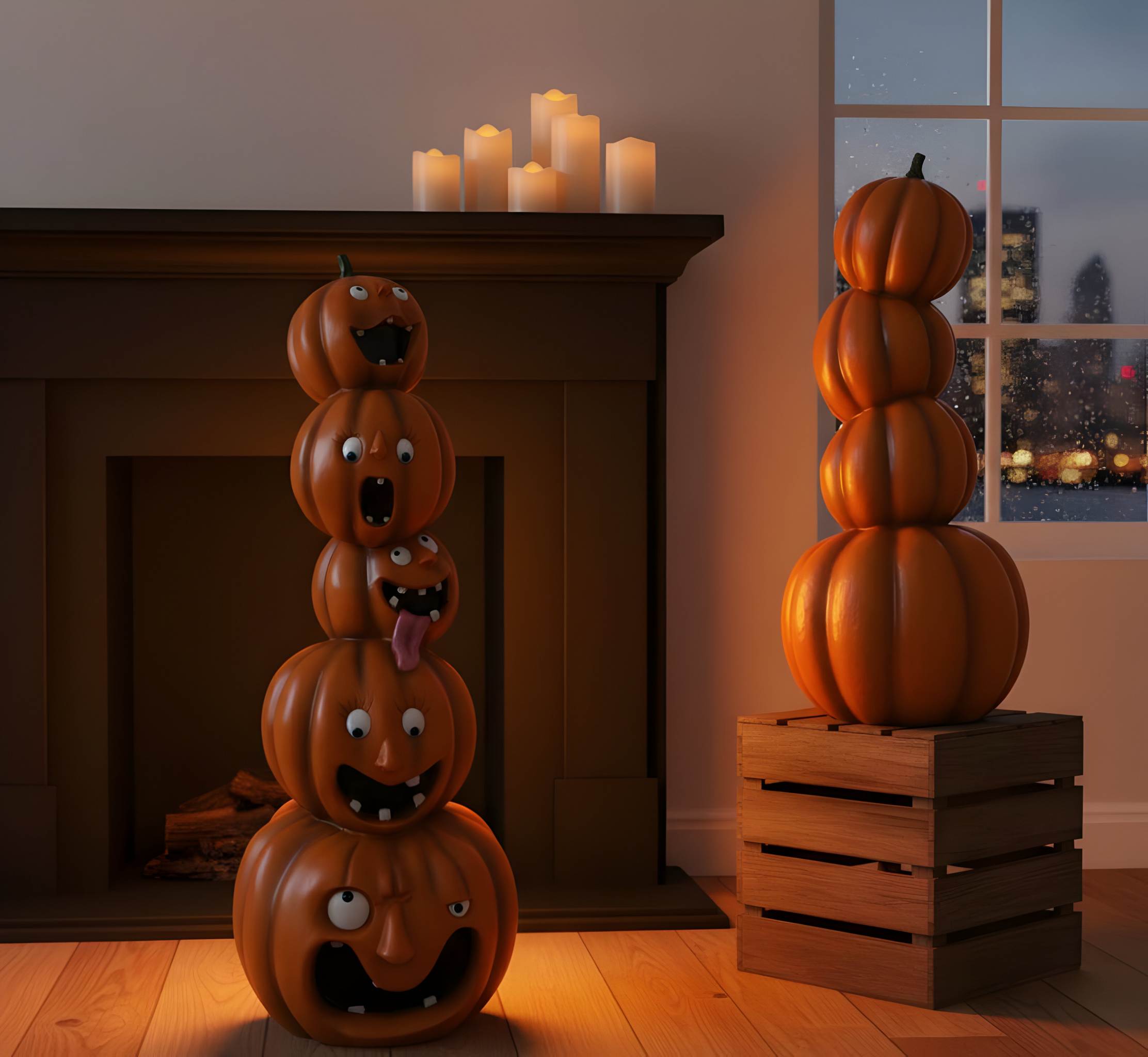 Halloween Deko Kürbis Figuren & Kürbisstapel, Herbstdeko innen & außen, Deko Kürbis für Eingang Garten Fensterbank