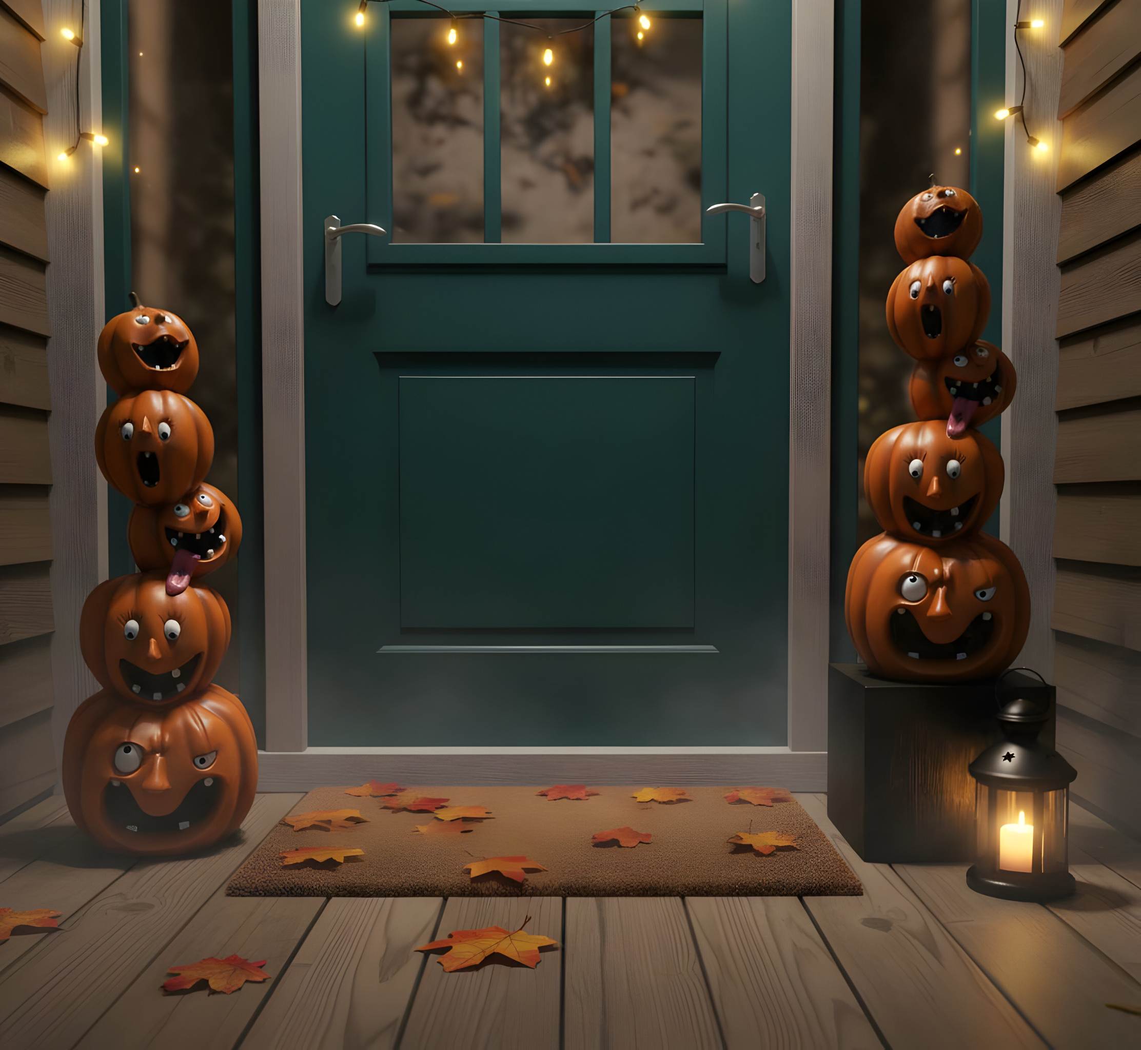 Halloween Deko Kürbis Figuren & Kürbisstapel, Herbstdeko innen & außen, Deko Kürbis für Eingang Garten Fensterbank